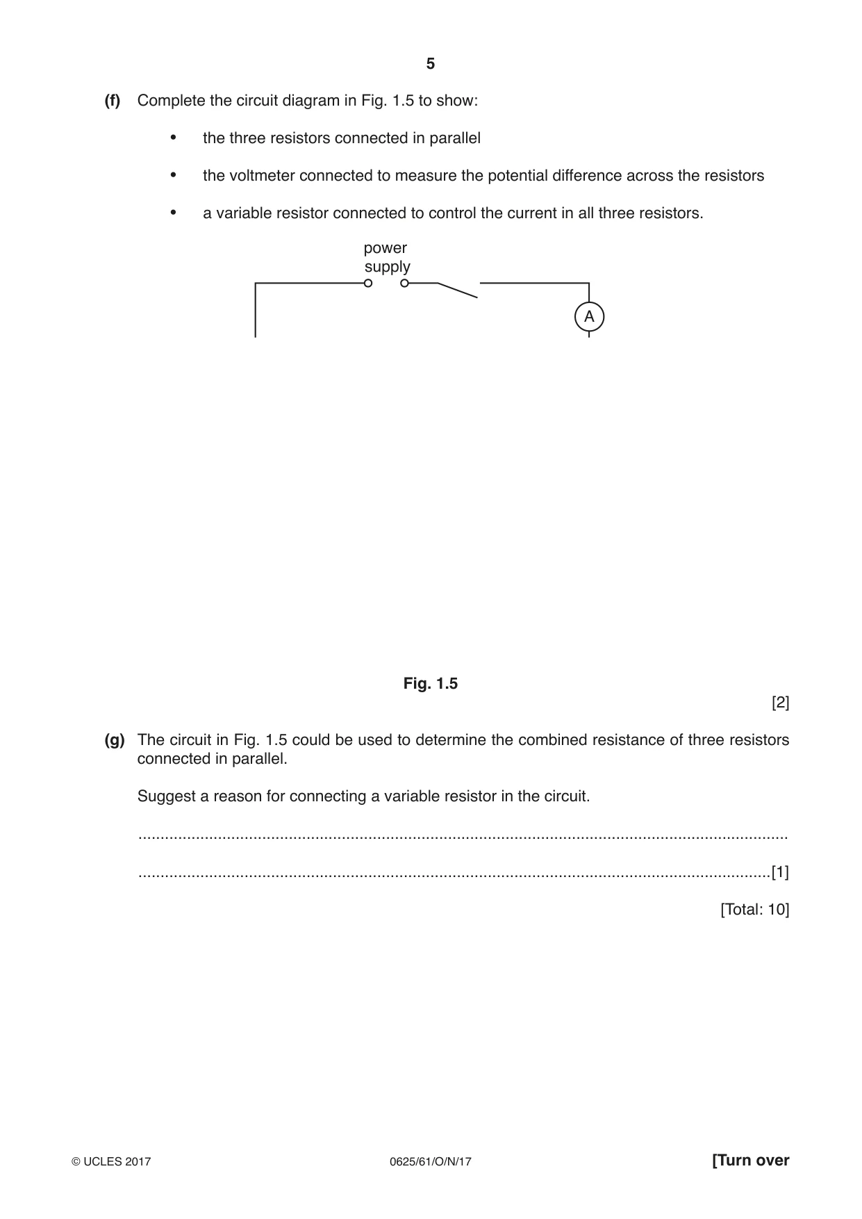 Cambridge IGCSE Physics 0625 2017 Oct/Nov Paper 6 · Variant 1 question paper, page 5 of 12