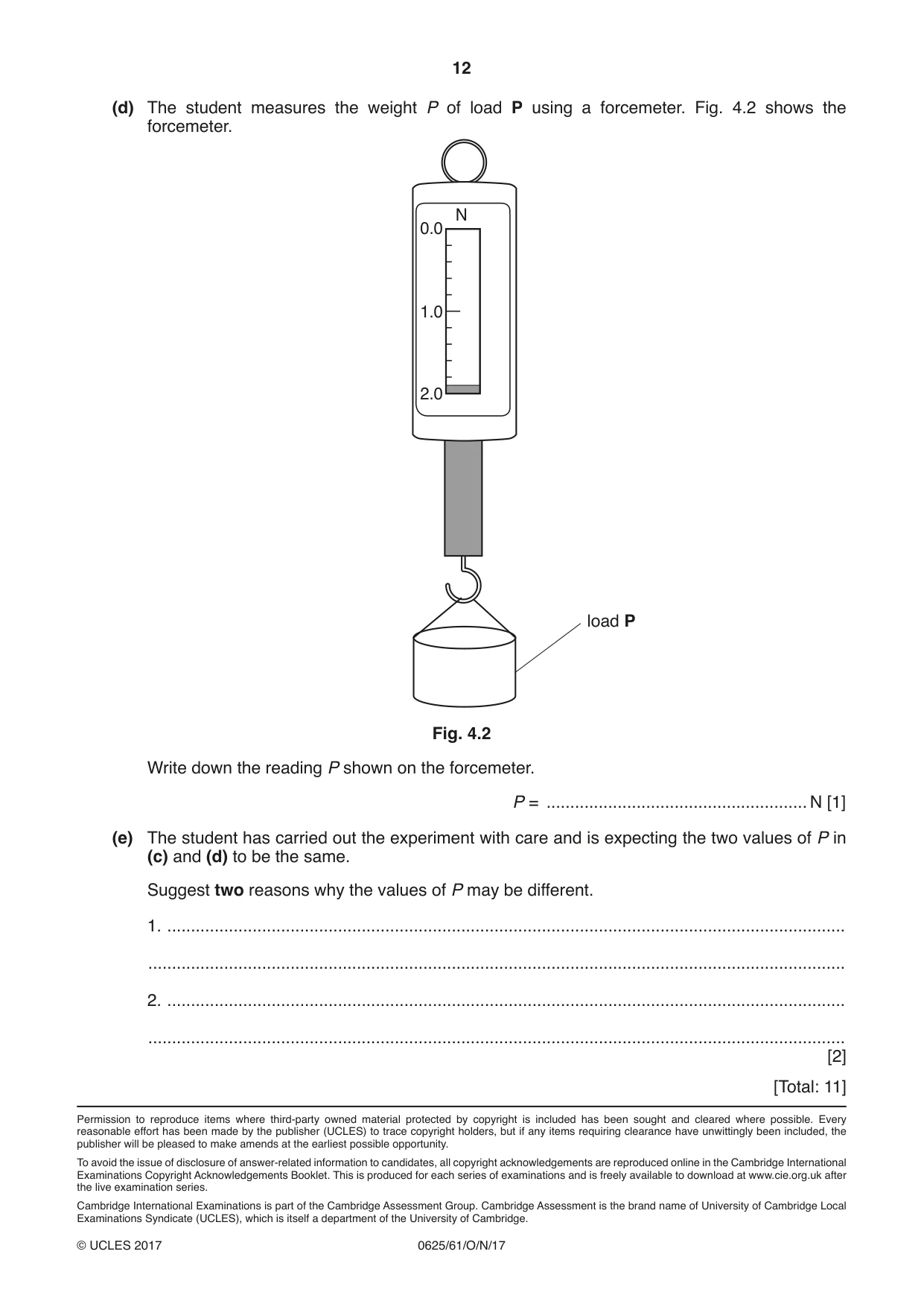 Cambridge IGCSE Physics 0625 2017 Oct/Nov Paper 6 · Variant 1 question paper, page 12 of 12