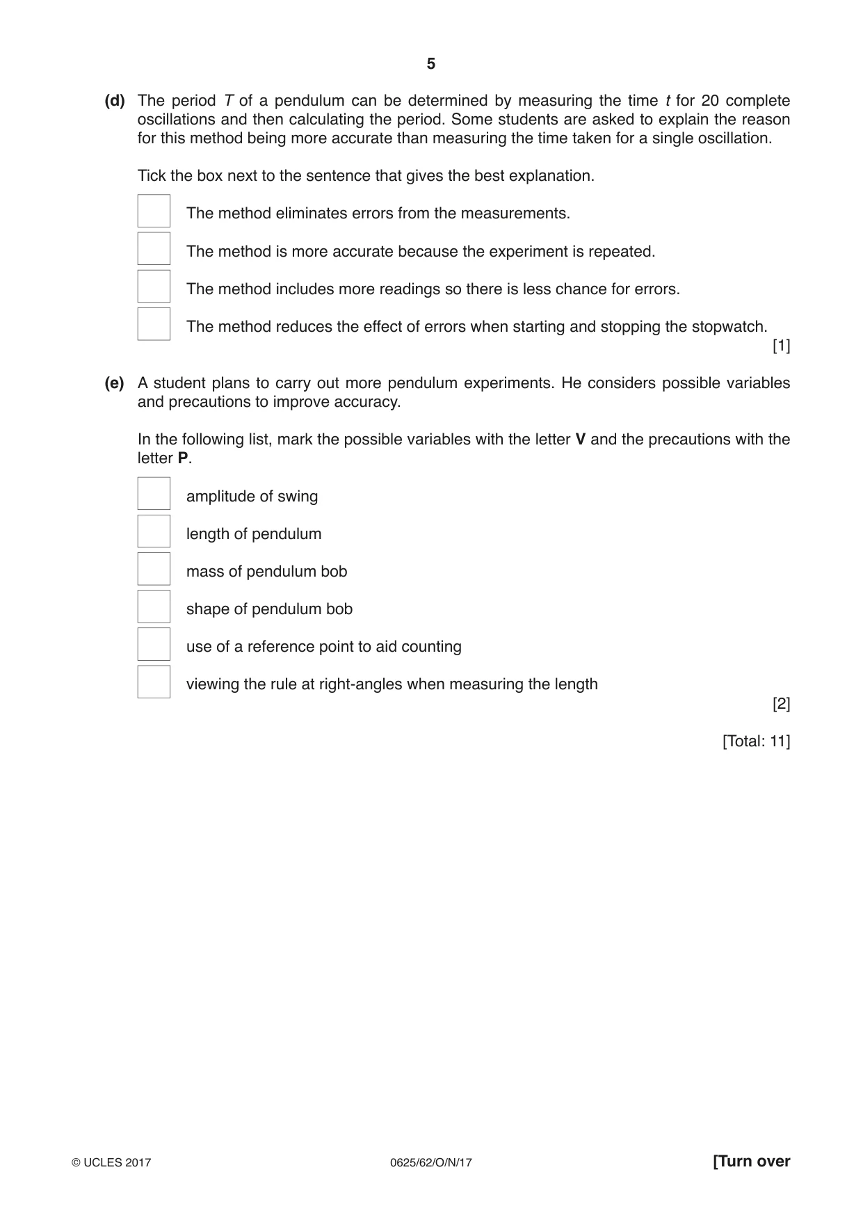 Cambridge IGCSE Physics 0625 2017 Oct/Nov Paper 6 · Variant 2 question paper, page 5 of 12