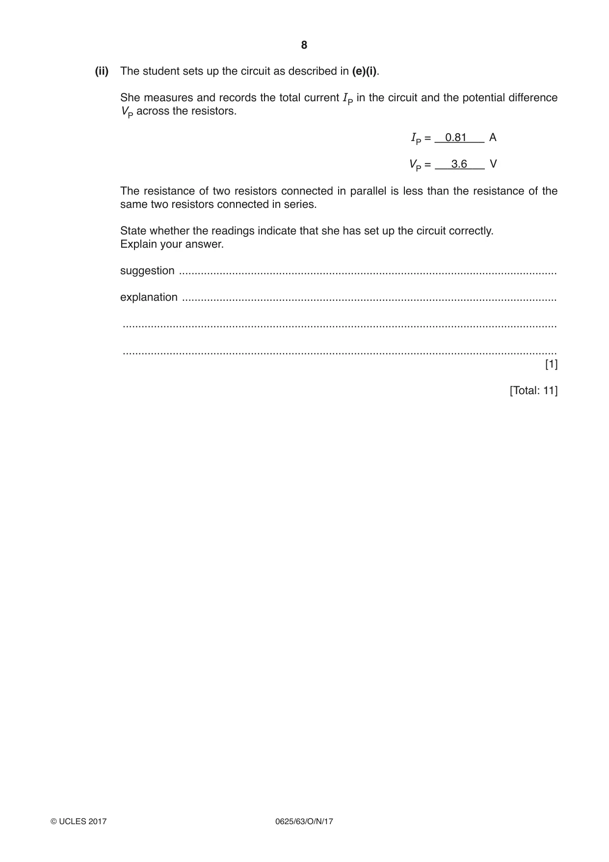 Cambridge IGCSE Physics 0625 2017 Oct/Nov Paper 6 · Variant 3 question paper, page 8 of 16