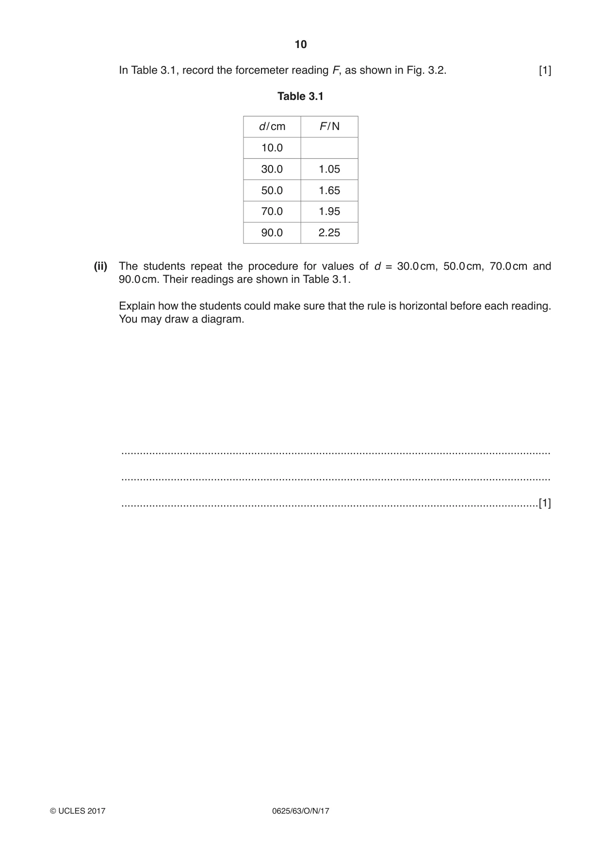 Cambridge IGCSE Physics 0625 2017 Oct/Nov Paper 6 · Variant 3 question paper, page 10 of 16