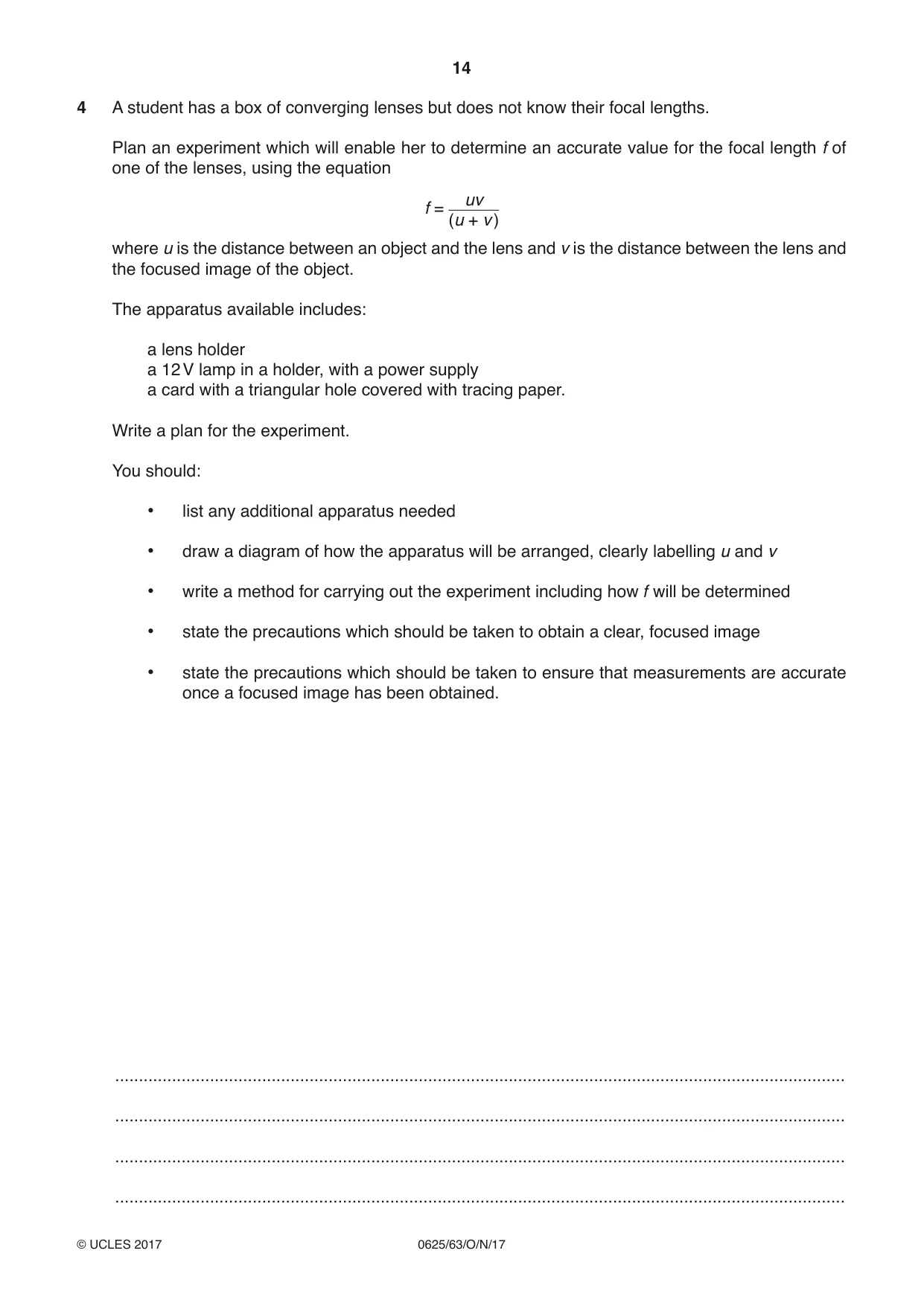 Cambridge IGCSE Physics 0625 2017 Oct/Nov Paper 6 · Variant 3 question paper, page 14 of 16