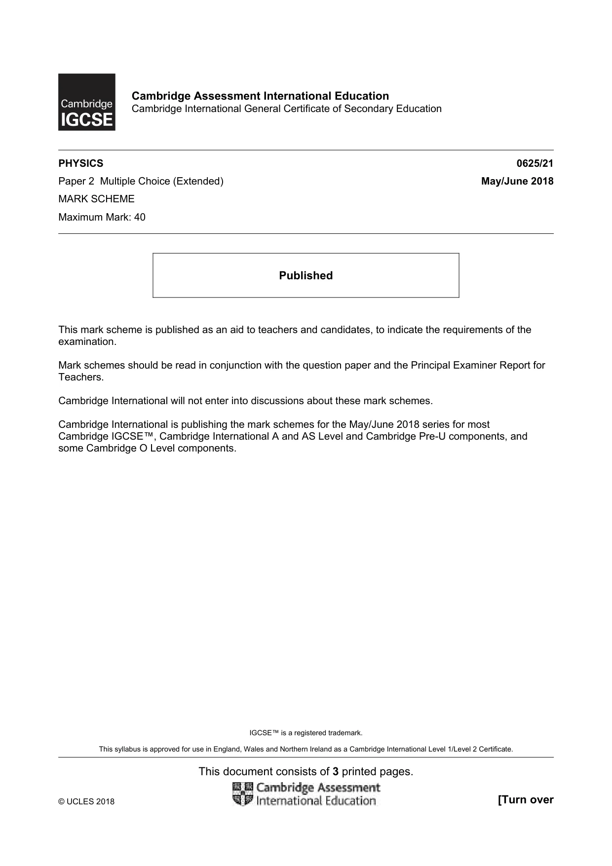 Mark scheme, page 1 of 3