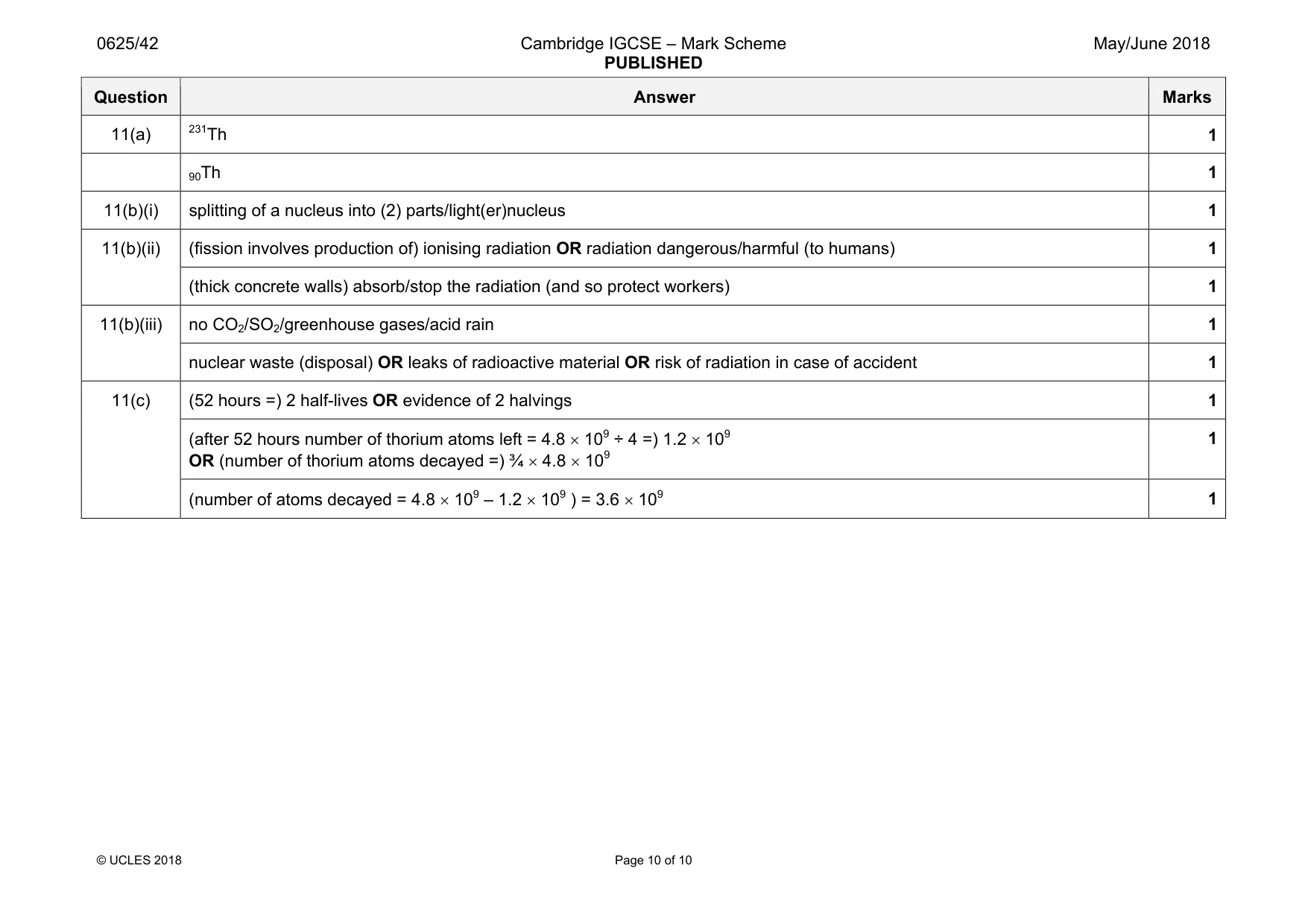 Mark scheme, page 10 of 10