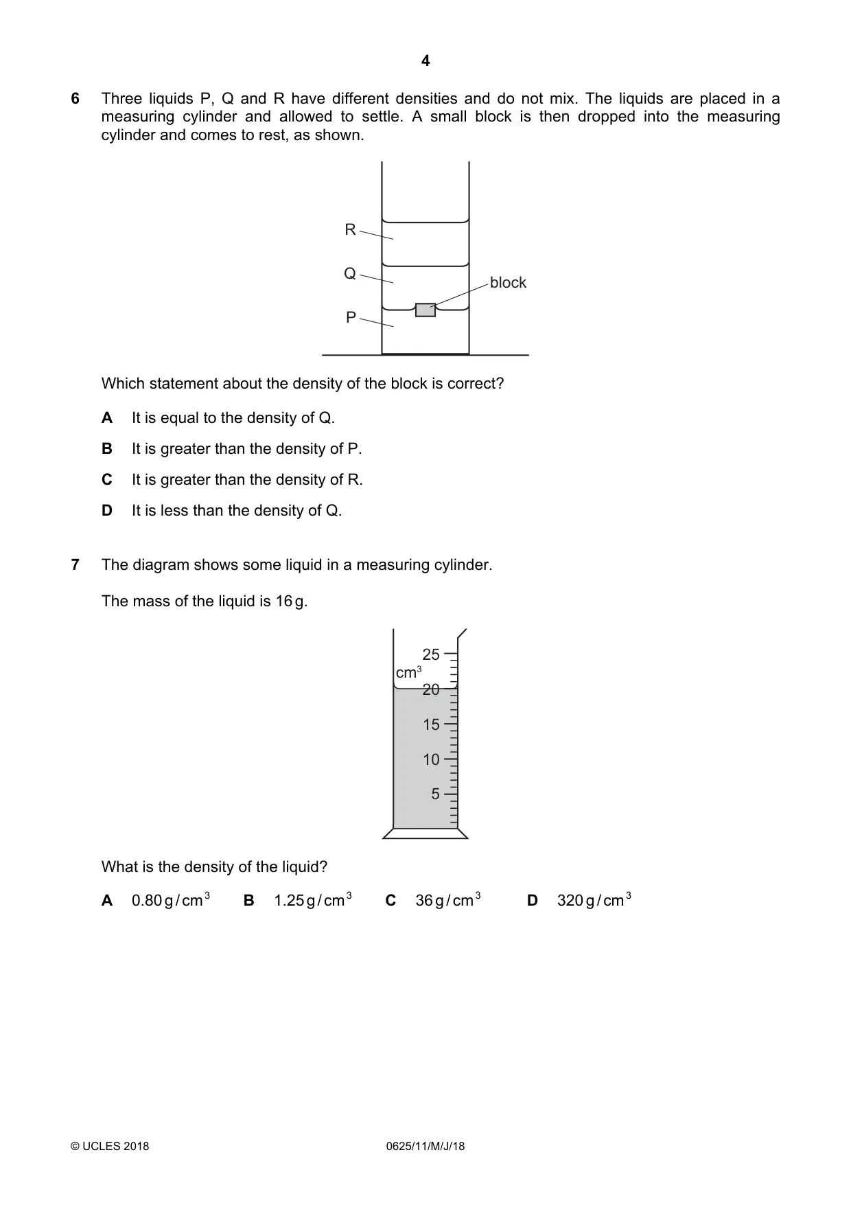 Cambridge IGCSE Physics 0625 2018 May/June Paper 1 · Variant 1 question paper, page 4 of 16