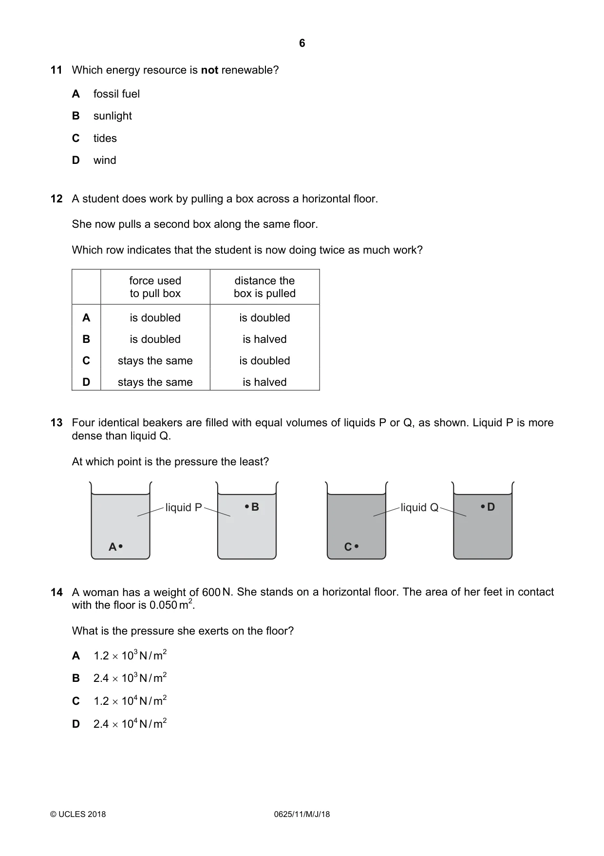 Cambridge IGCSE Physics 0625 2018 May/June Paper 1 · Variant 1 question paper, page 6 of 16