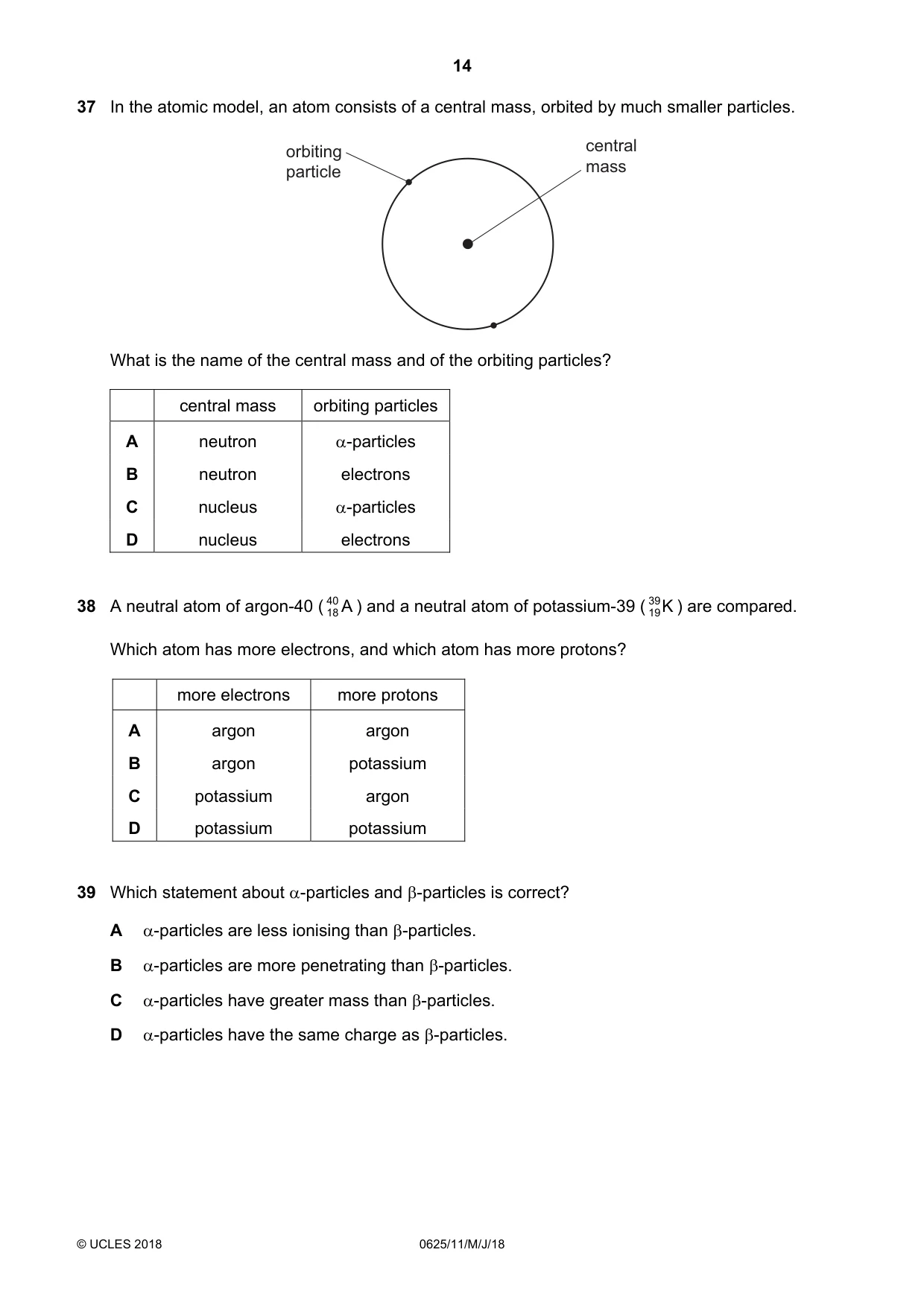 Cambridge IGCSE Physics 0625 2018 May/June Paper 1 · Variant 1 question paper, page 14 of 16