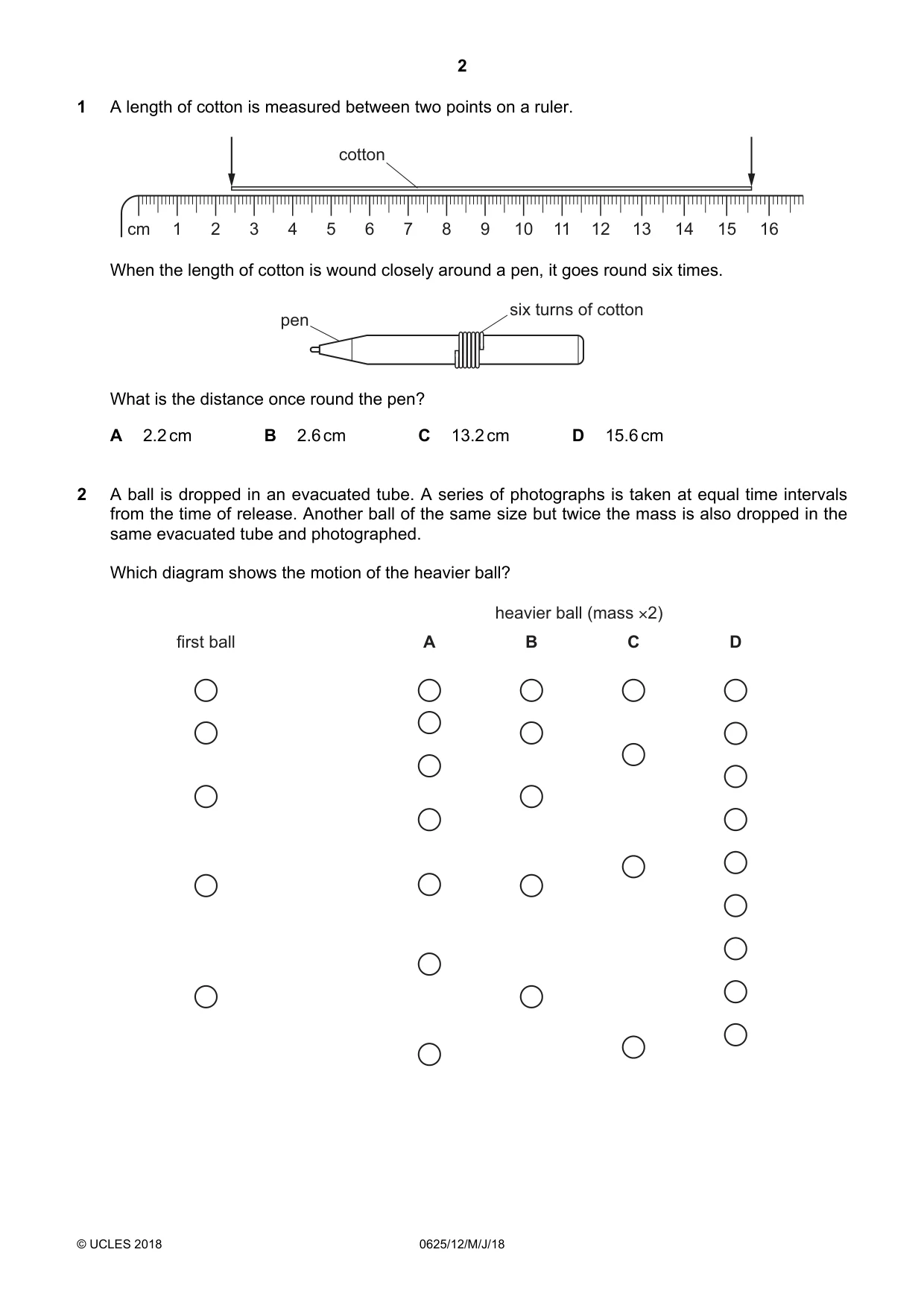 Cambridge IGCSE Physics 0625 2018 May/June Paper 1 · Variant 2 question paper, page 2 of 16