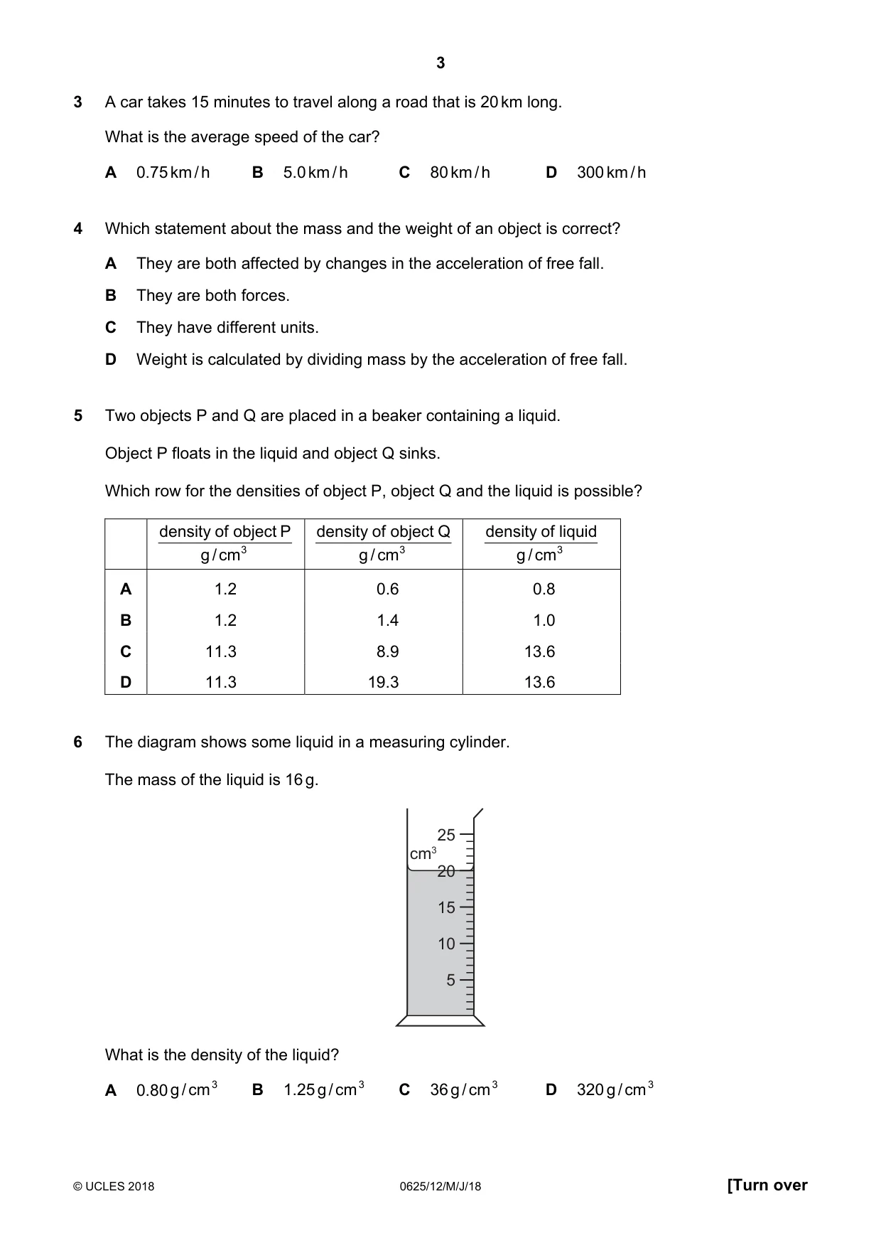 Cambridge IGCSE Physics 0625 2018 May/June Paper 1 · Variant 2 question paper, page 3 of 16