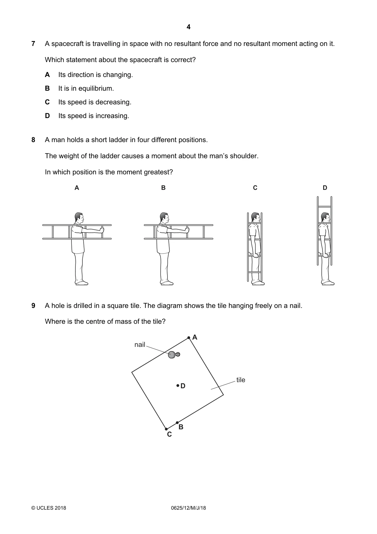 Cambridge IGCSE Physics 0625 2018 May/June Paper 1 · Variant 2 question paper, page 4 of 16