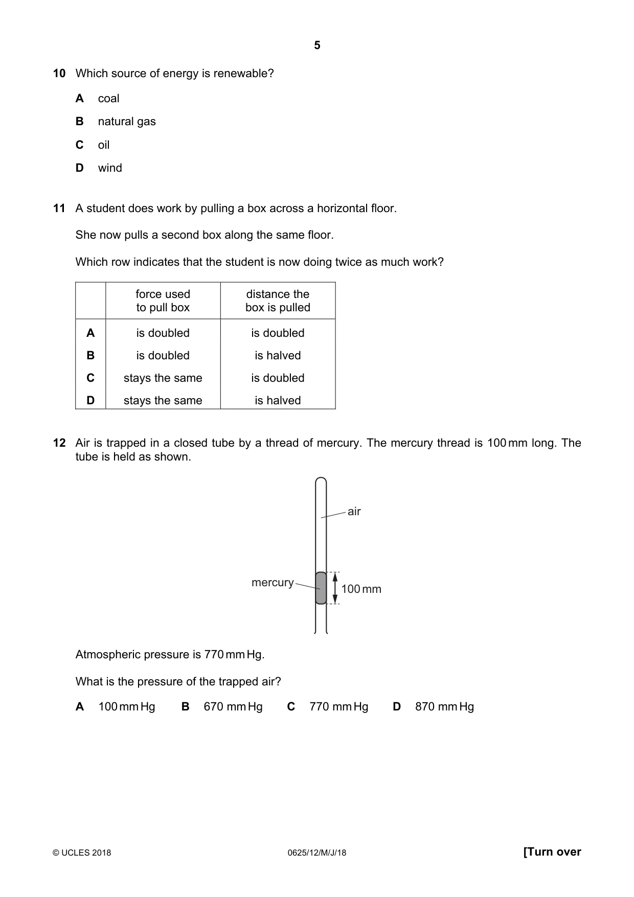 Cambridge IGCSE Physics 0625 2018 May/June Paper 1 · Variant 2 question paper, page 5 of 16