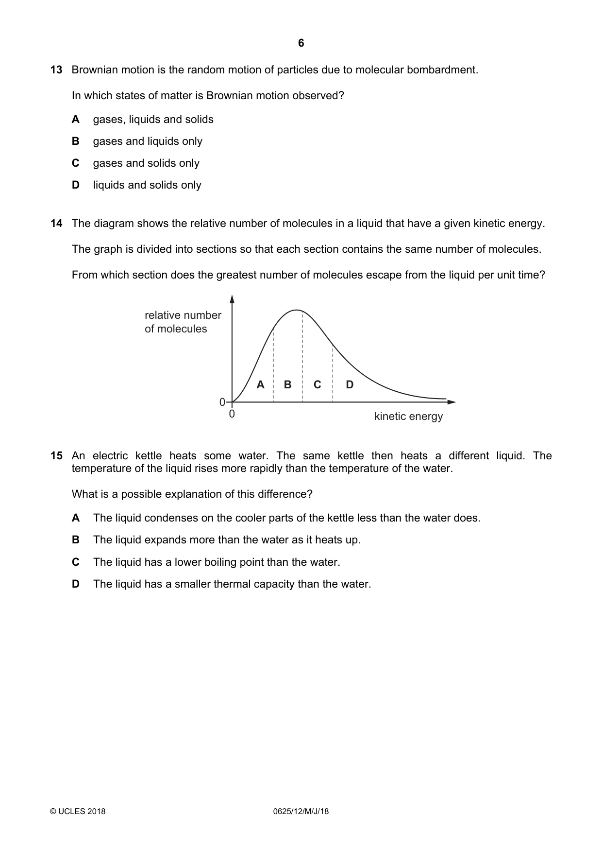 Cambridge IGCSE Physics 0625 2018 May/June Paper 1 · Variant 2 question paper, page 6 of 16