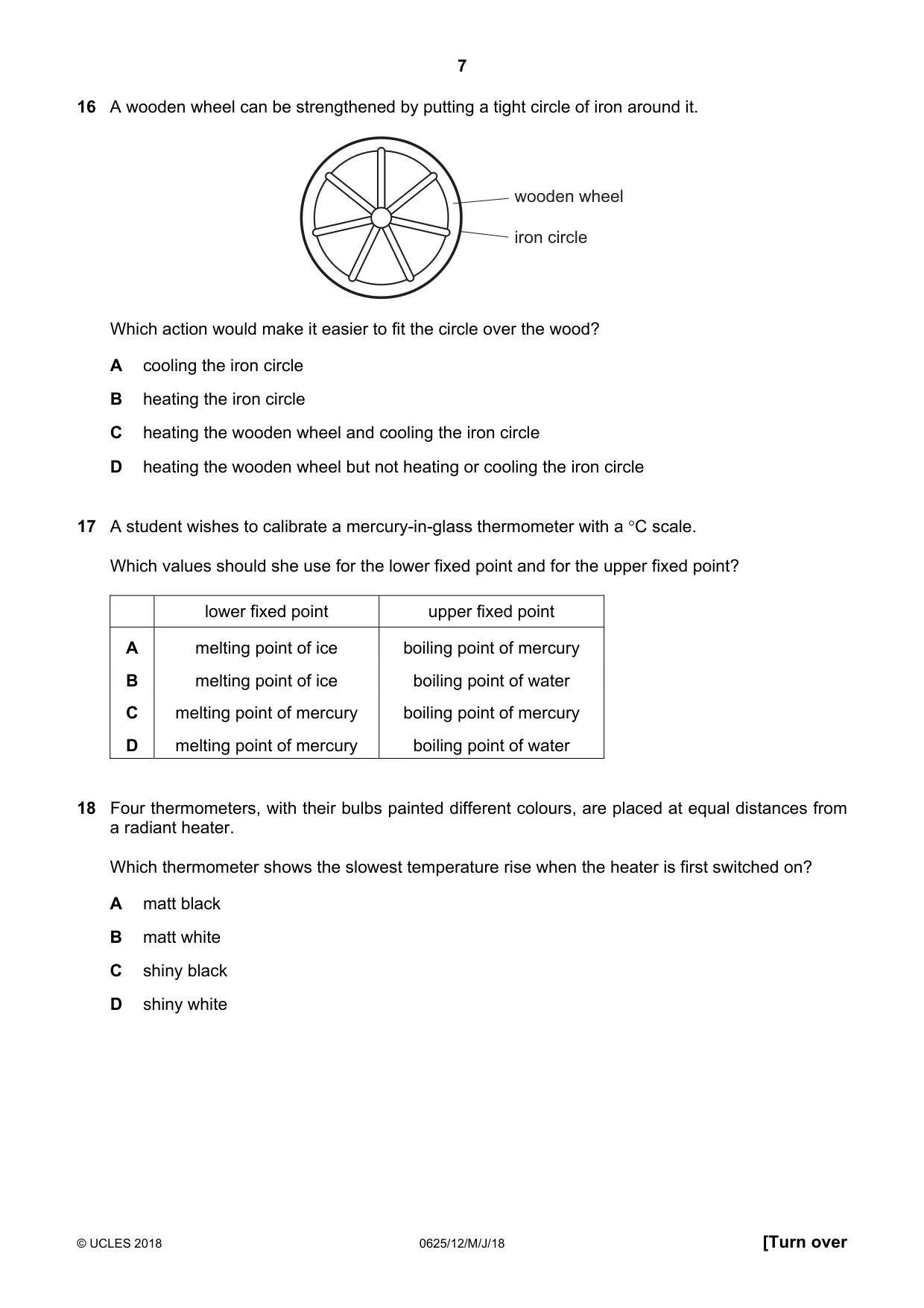 Cambridge IGCSE Physics 0625 2018 May/June Paper 1 · Variant 2 question paper, page 7 of 16