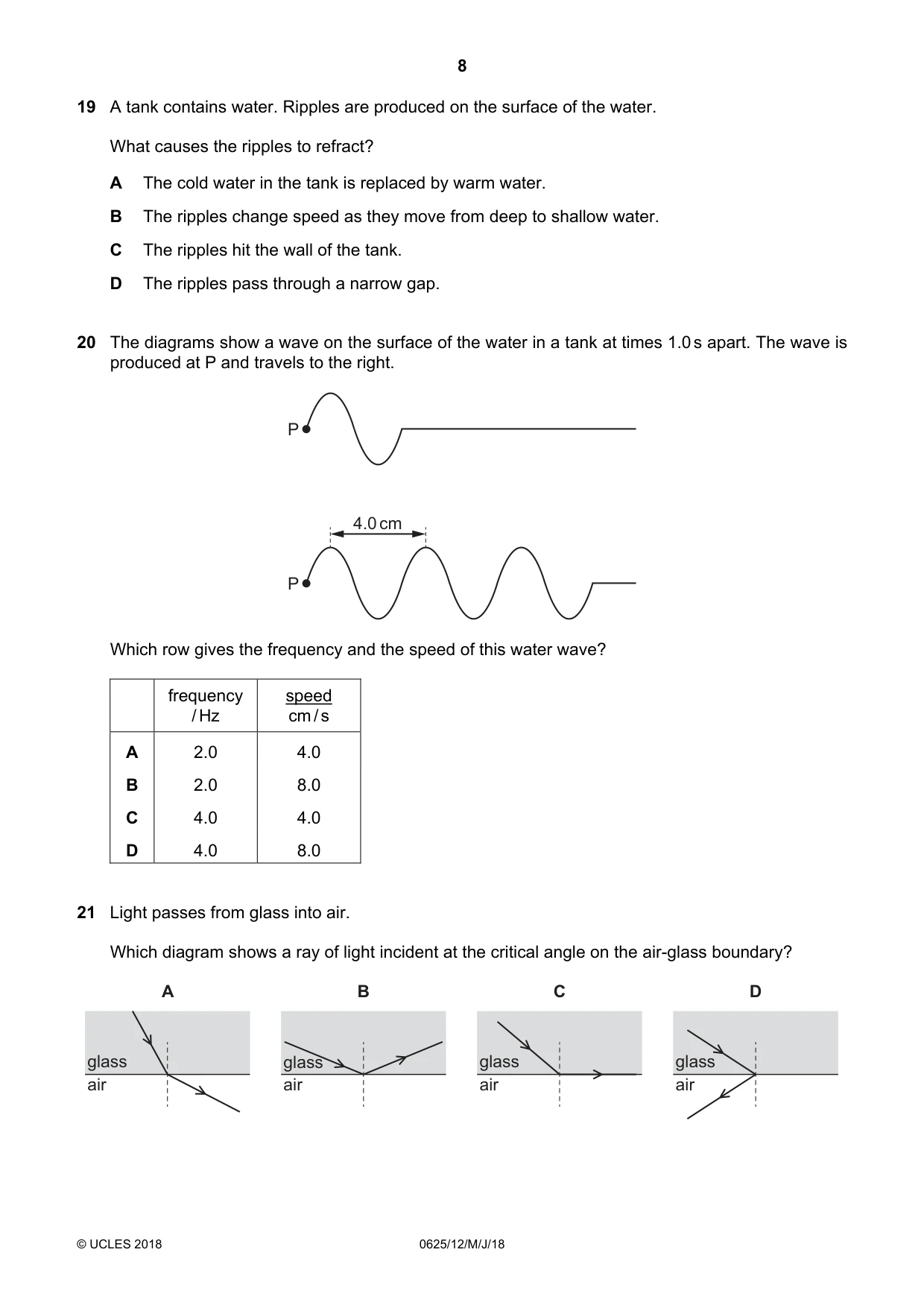 Cambridge IGCSE Physics 0625 2018 May/June Paper 1 · Variant 2 question paper, page 8 of 16