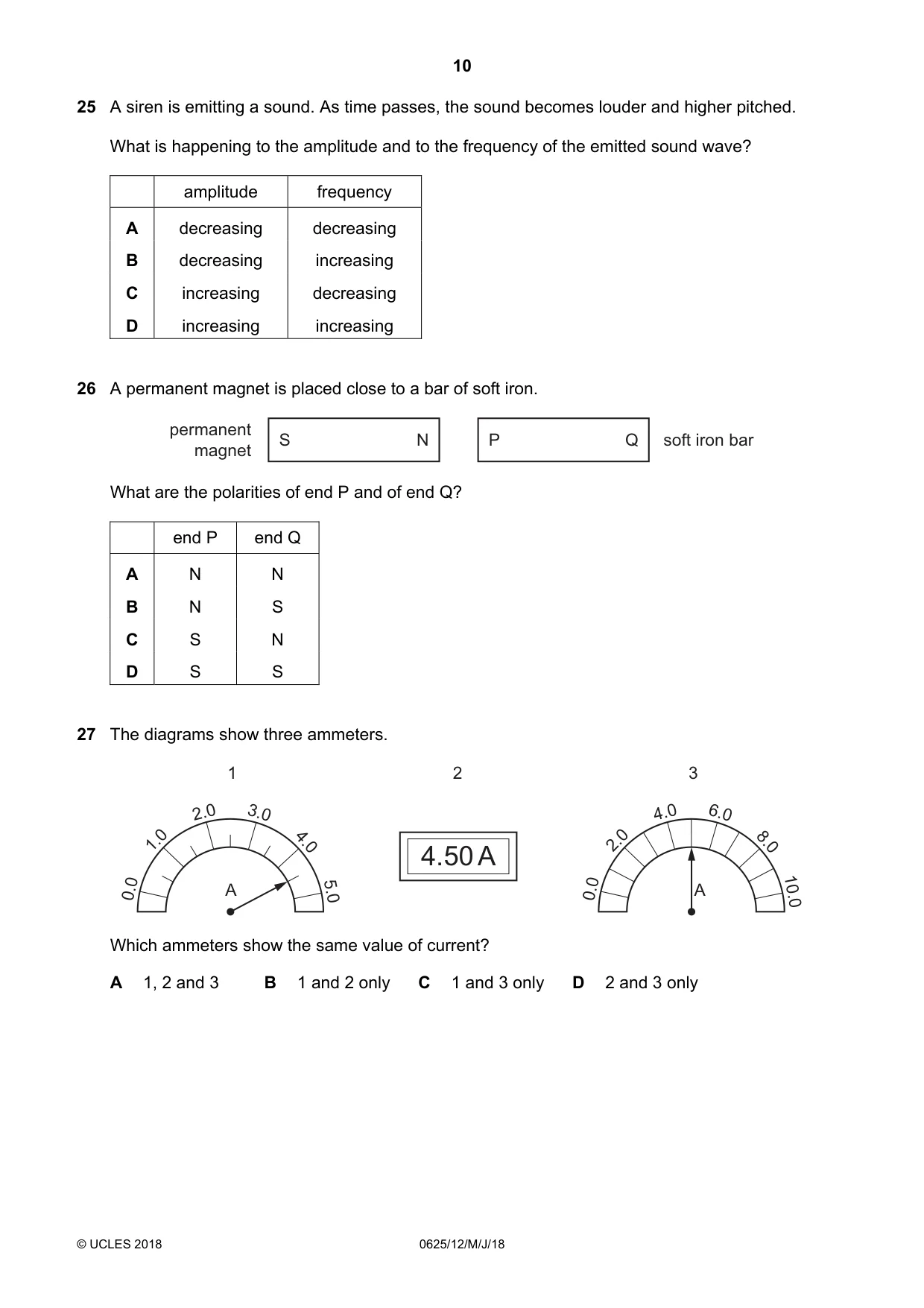 Cambridge IGCSE Physics 0625 2018 May/June Paper 1 · Variant 2 question paper, page 10 of 16
