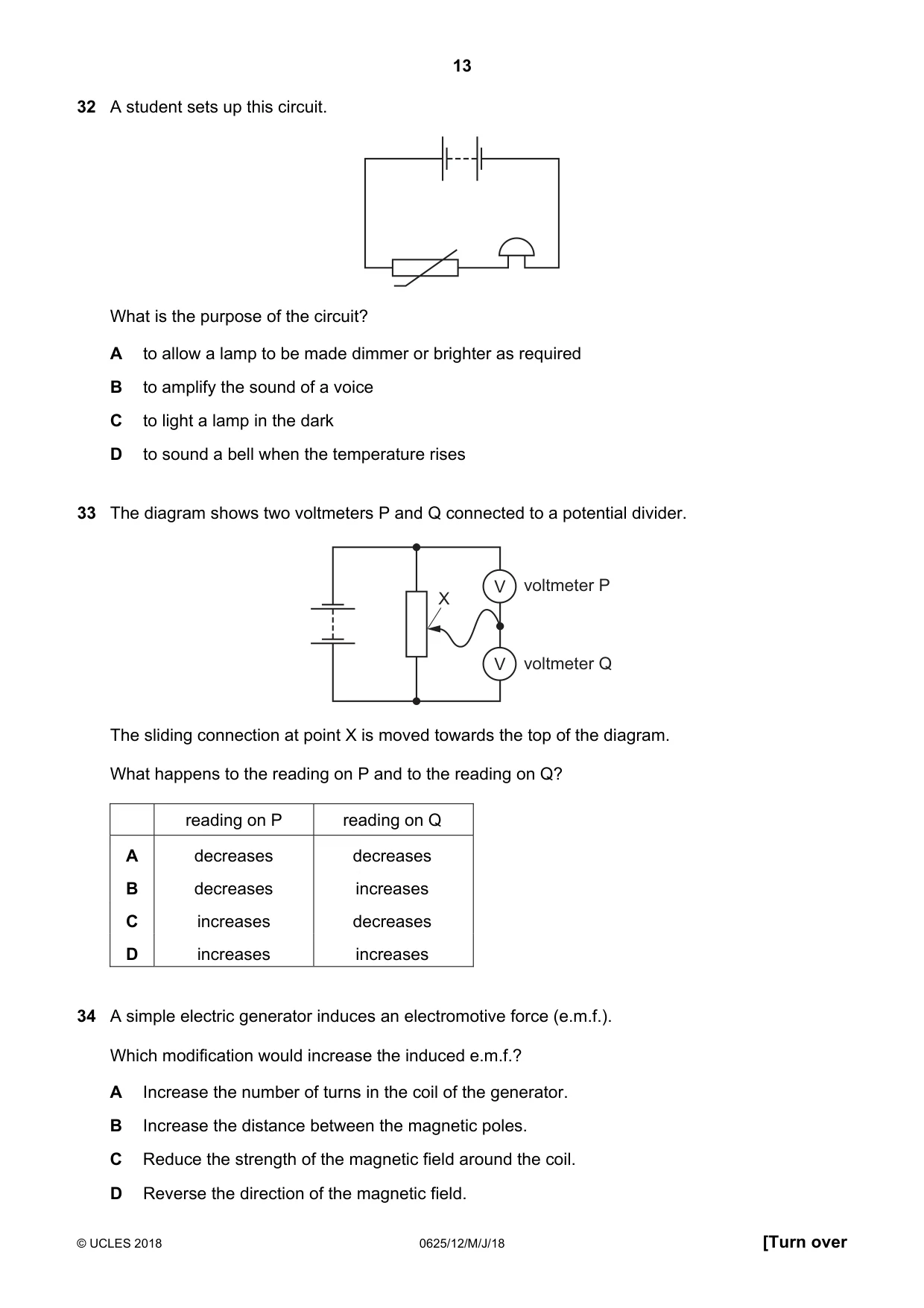 Cambridge IGCSE Physics 0625 2018 May/June Paper 1 · Variant 2 question paper, page 13 of 16