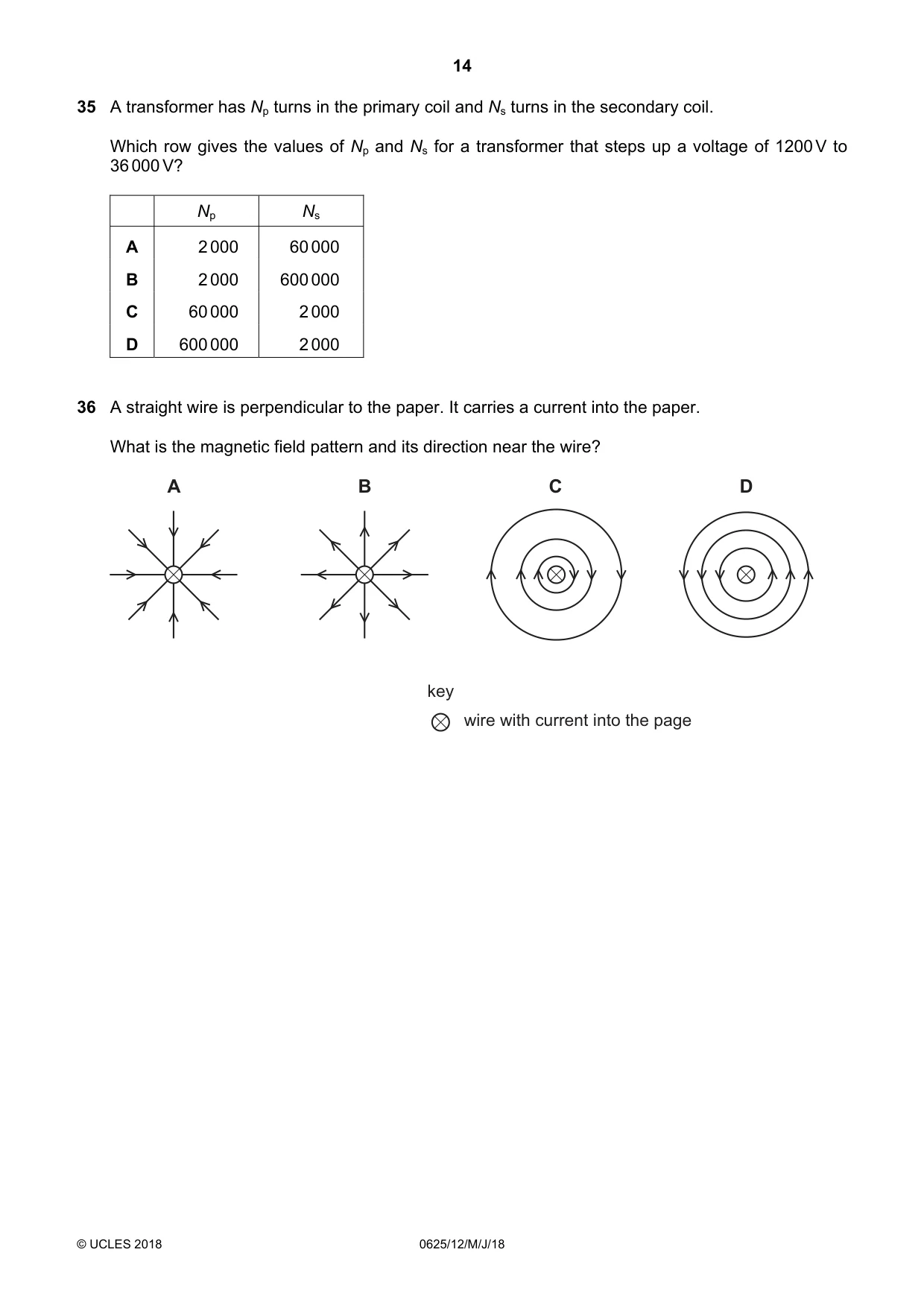 Cambridge IGCSE Physics 0625 2018 May/June Paper 1 · Variant 2 question paper, page 14 of 16