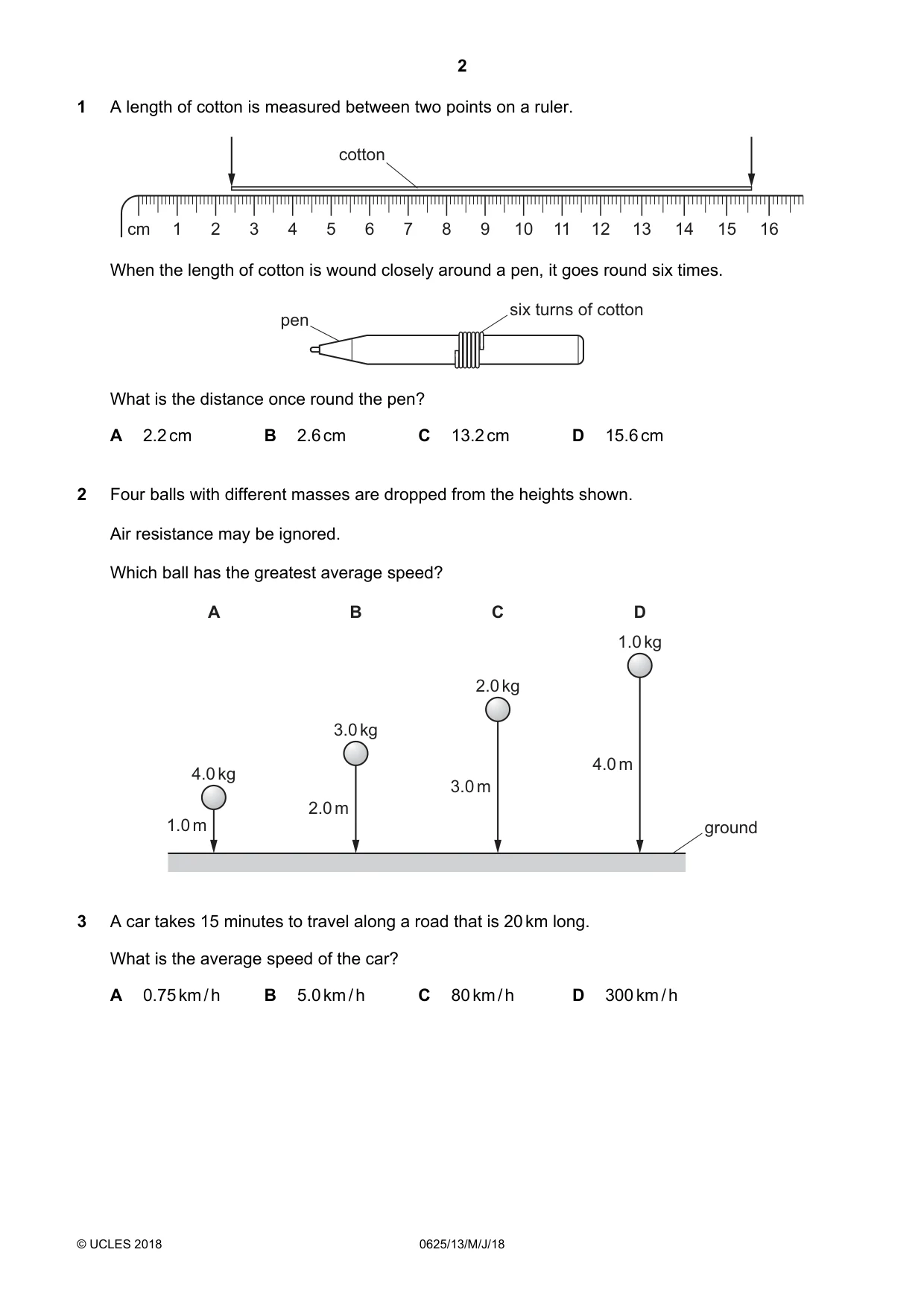 Cambridge IGCSE Physics 0625 2018 May/June Paper 1 · Variant 3 question paper, page 2 of 16