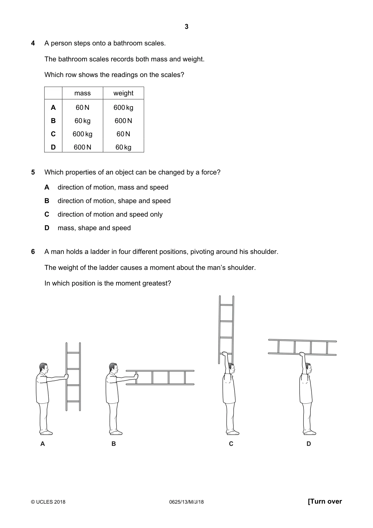 Cambridge IGCSE Physics 0625 2018 May/June Paper 1 · Variant 3 question paper, page 3 of 16