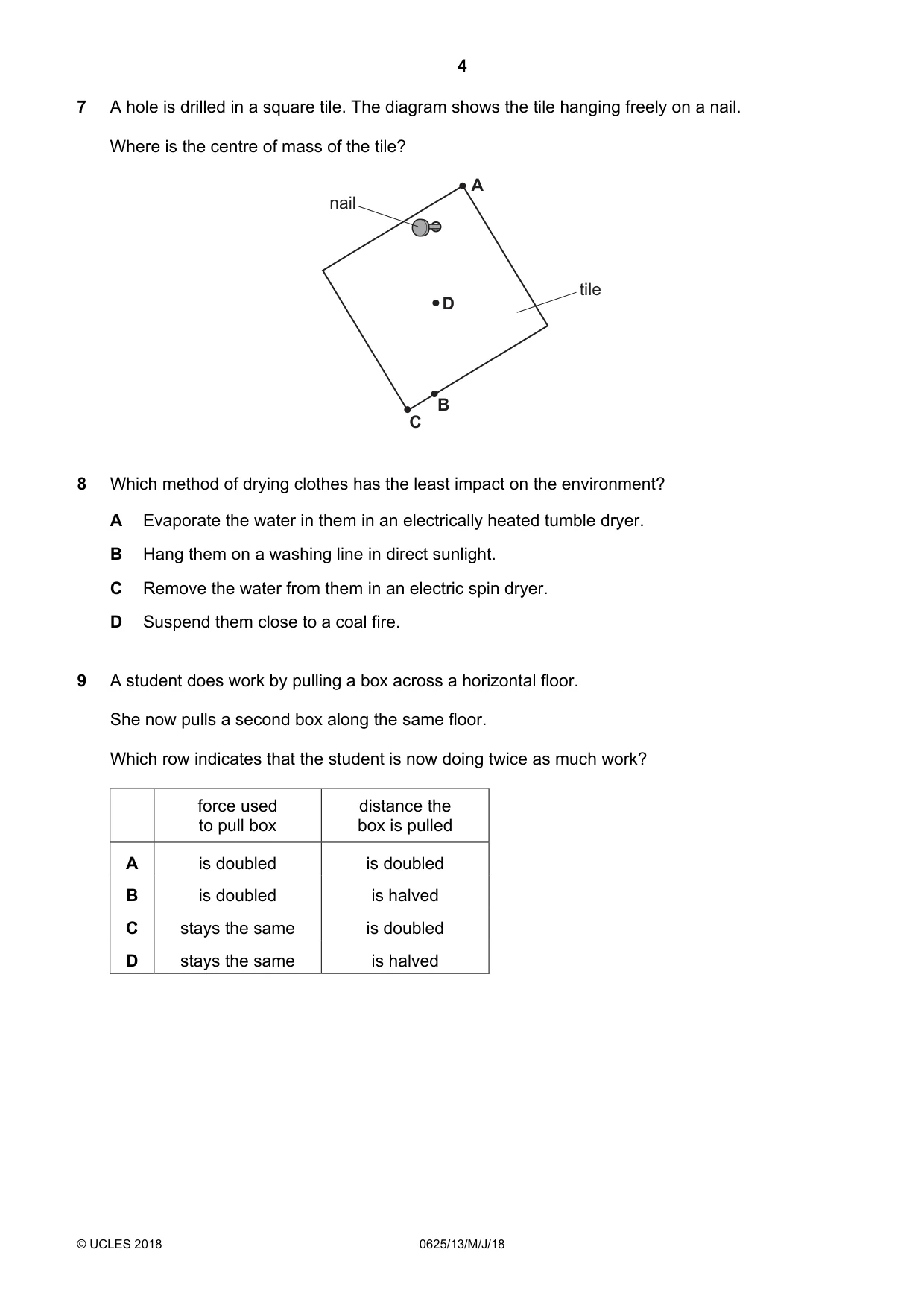 Cambridge IGCSE Physics 0625 2018 May/June Paper 1 · Variant 3 question paper, page 4 of 16