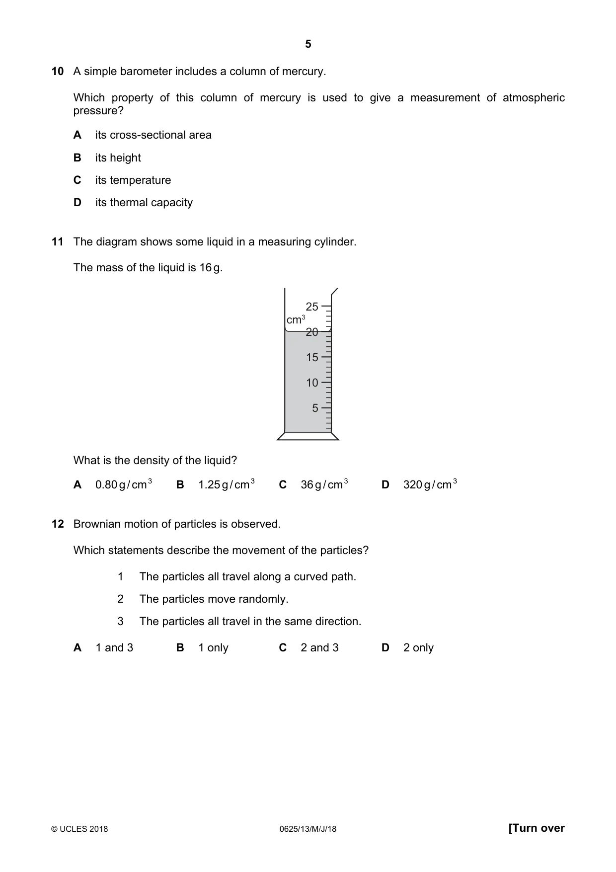 Cambridge IGCSE Physics 0625 2018 May/June Paper 1 · Variant 3 question paper, page 5 of 16