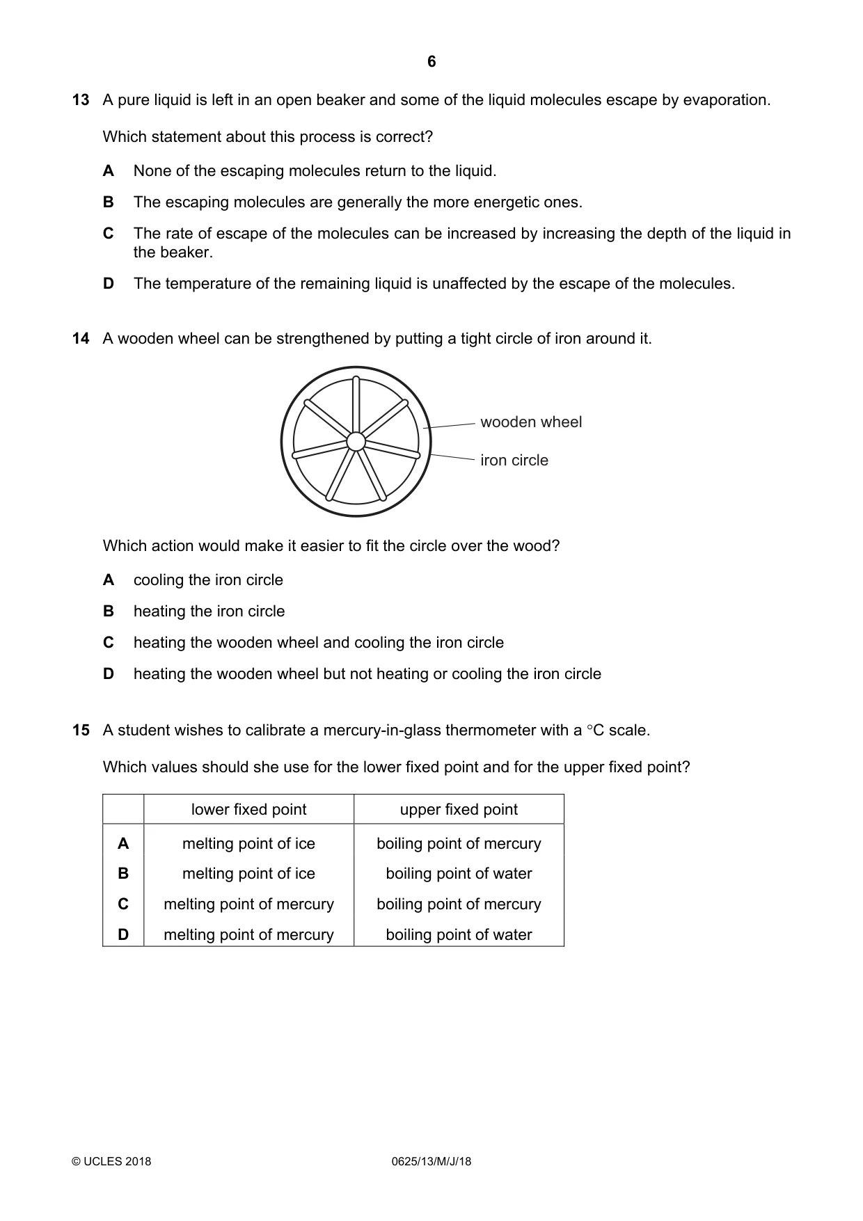 Cambridge IGCSE Physics 0625 2018 May/June Paper 1 · Variant 3 question paper, page 6 of 16