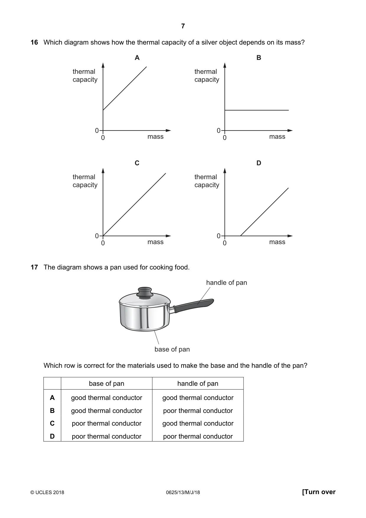 Cambridge IGCSE Physics 0625 2018 May/June Paper 1 · Variant 3 question paper, page 7 of 16
