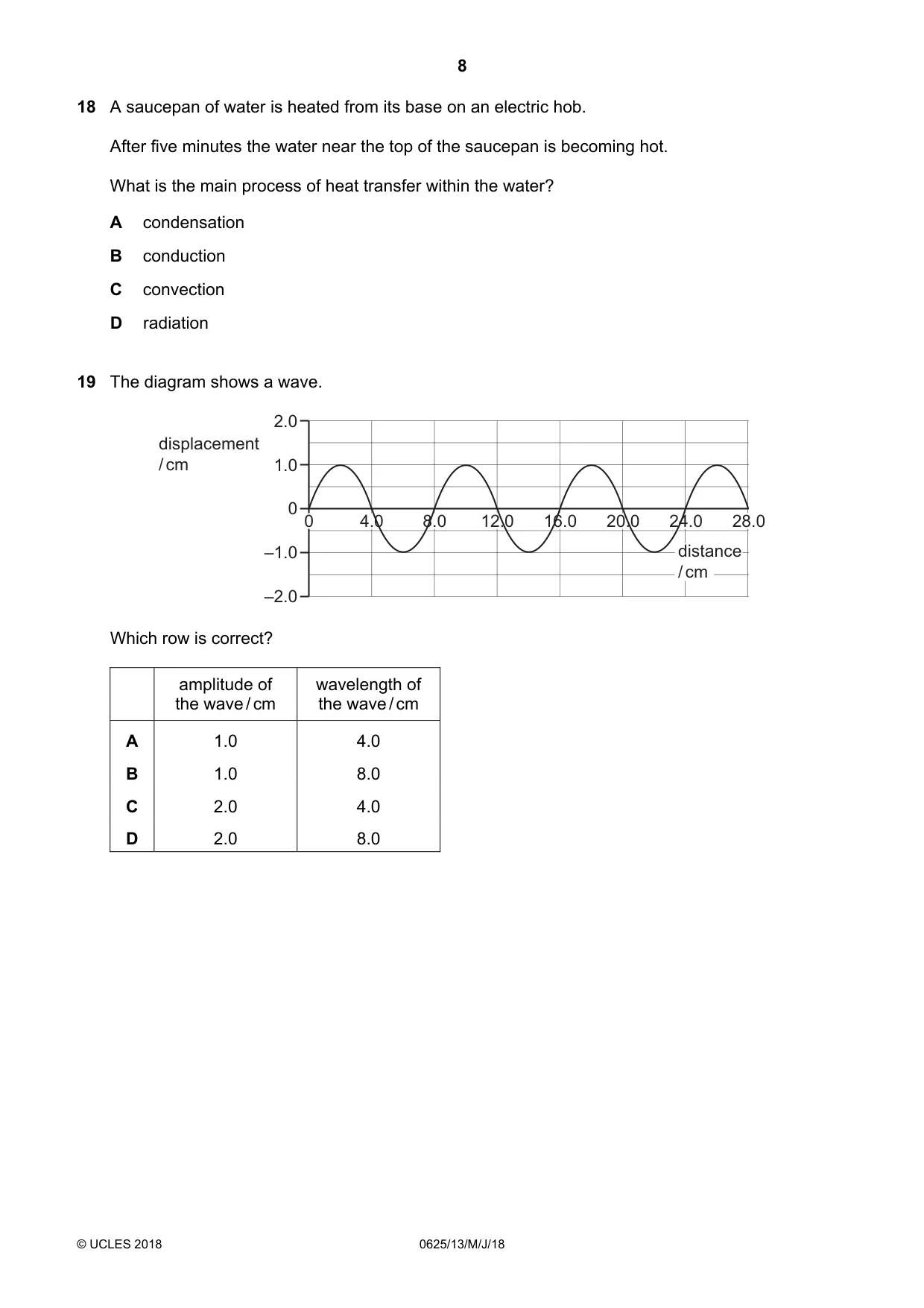 Cambridge IGCSE Physics 0625 2018 May/June Paper 1 · Variant 3 question paper, page 8 of 16