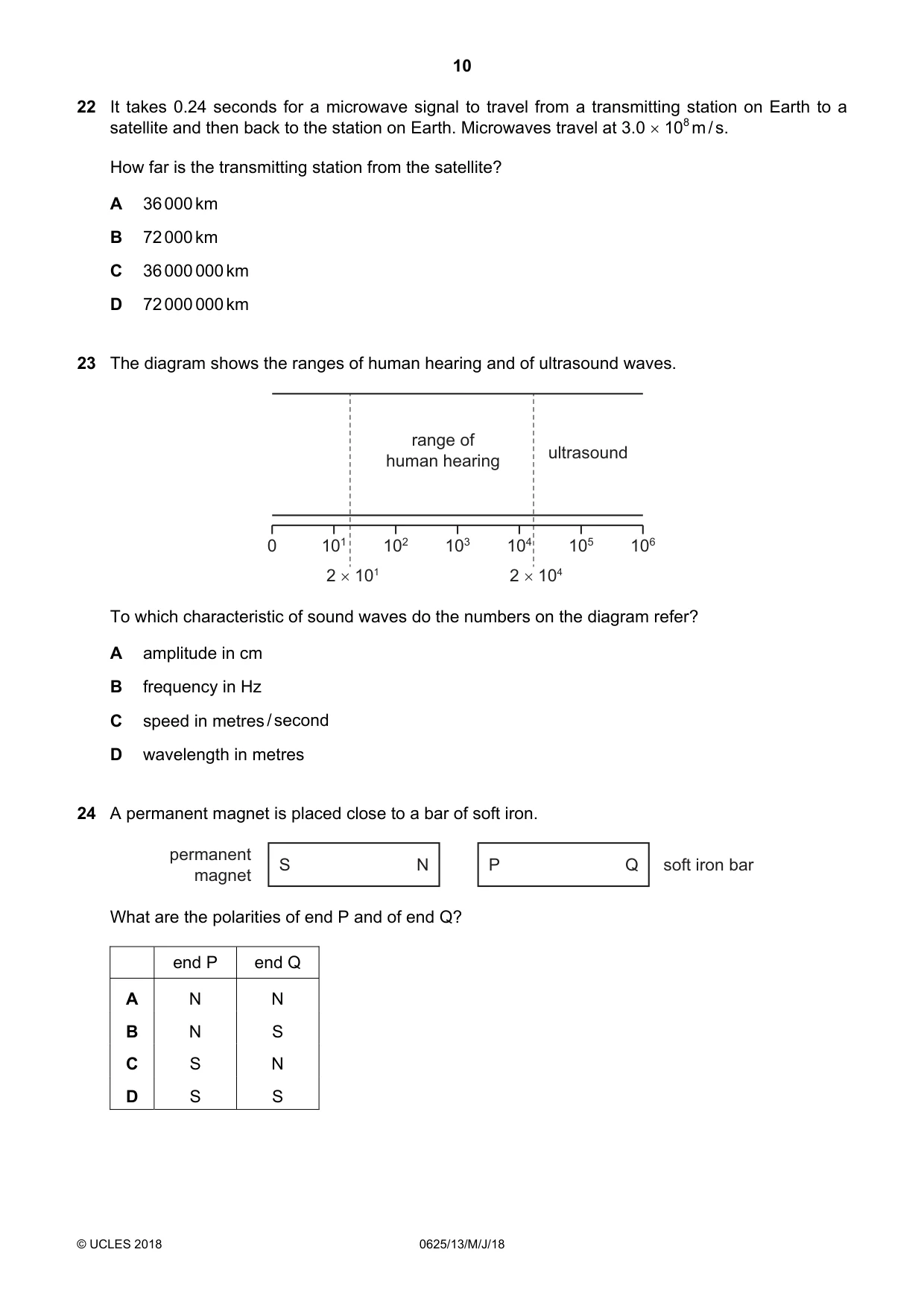 Cambridge IGCSE Physics 0625 2018 May/June Paper 1 · Variant 3 question paper, page 10 of 16