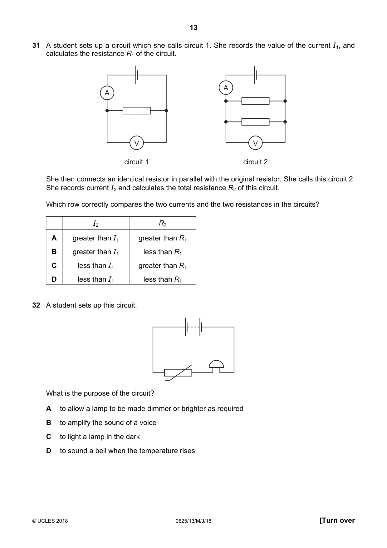 Cambridge IGCSE Physics 0625 2018 May/June Paper 1 · Variant 3 question paper, page 13 of 16