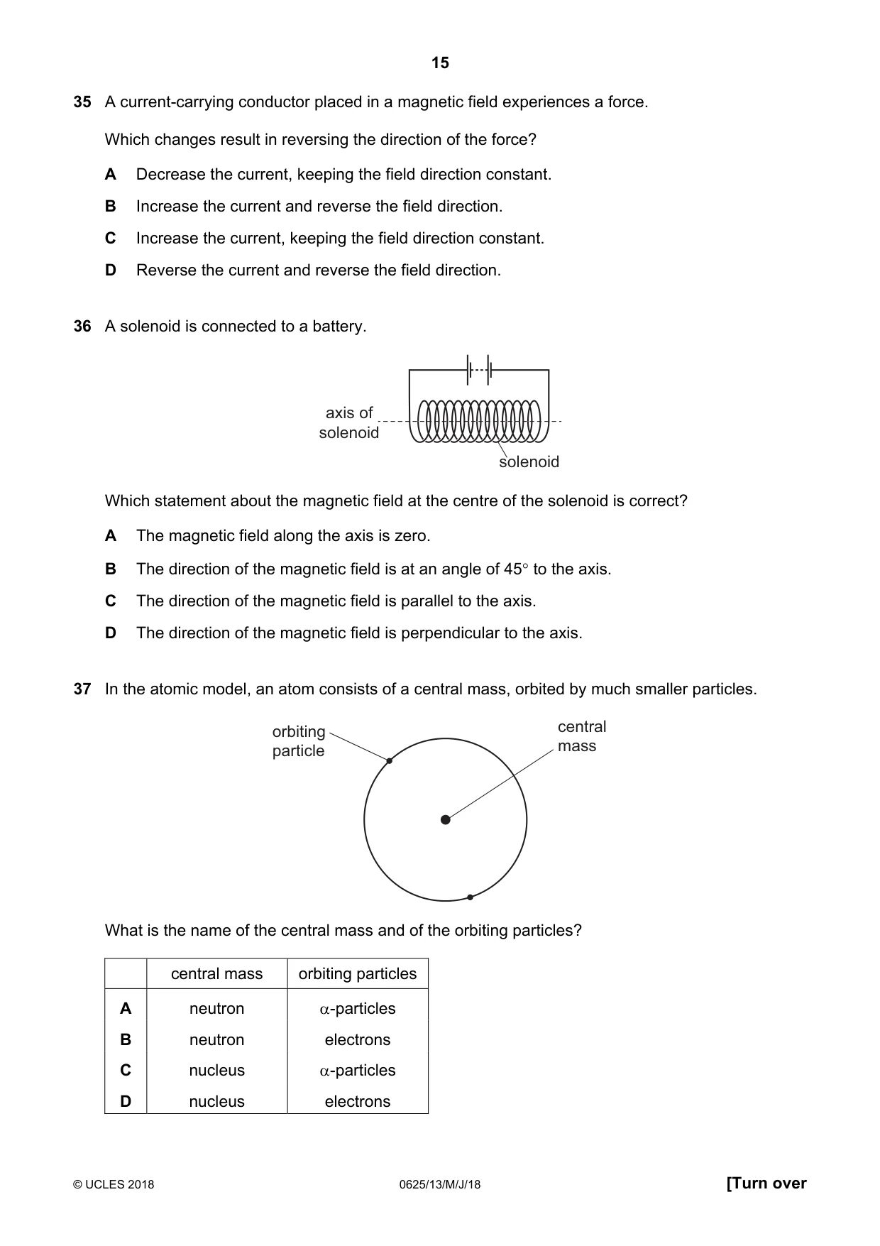 Cambridge IGCSE Physics 0625 2018 May/June Paper 1 · Variant 3 question paper, page 15 of 16