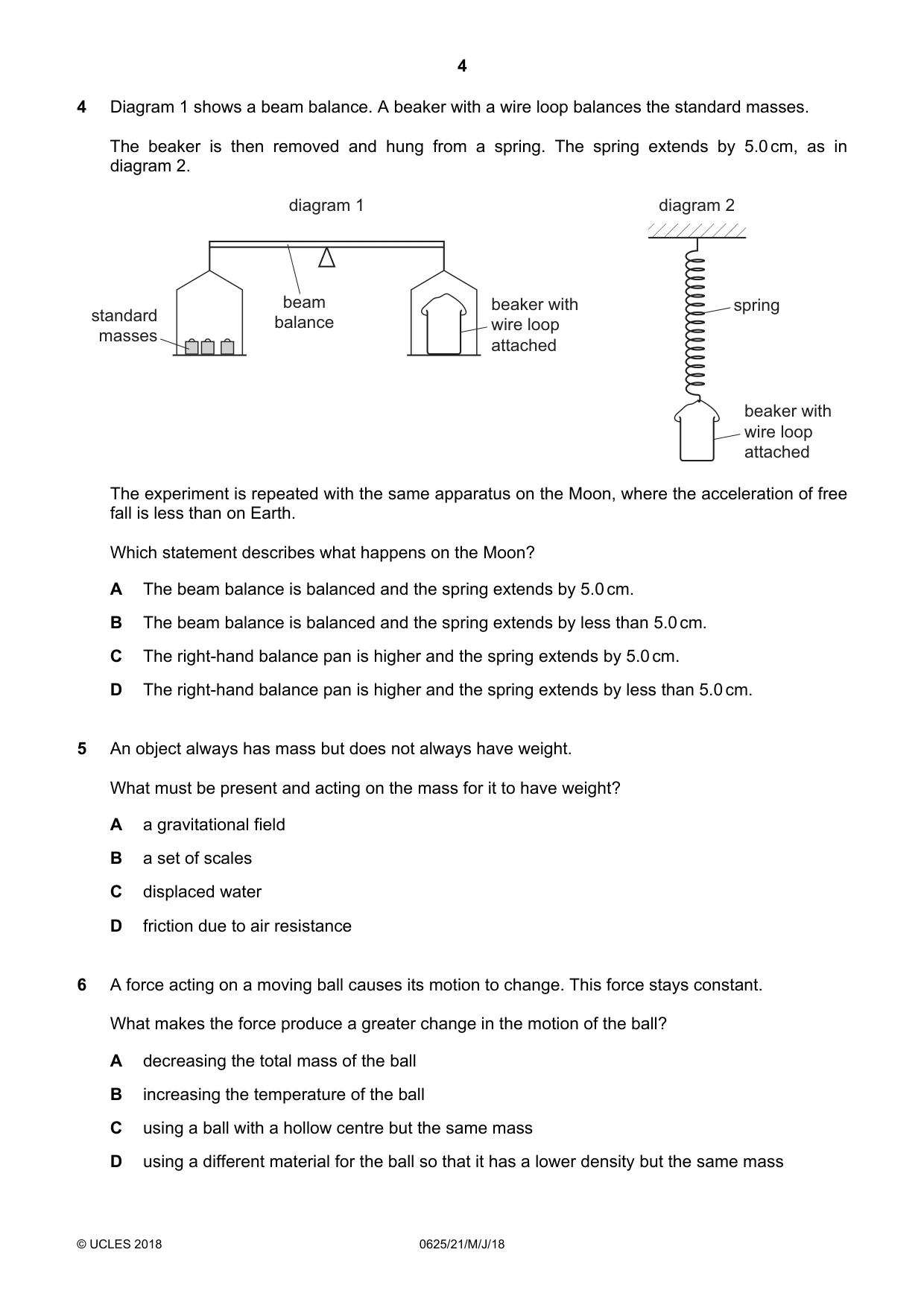 Cambridge IGCSE Physics 0625 2018 May/June Paper 2 · Variant 1 question paper, page 4 of 16