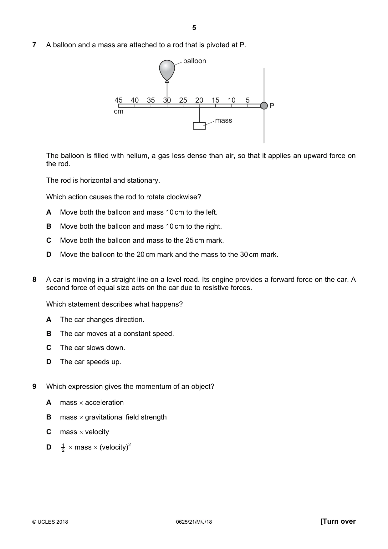 Cambridge IGCSE Physics 0625 2018 May/June Paper 2 · Variant 1 question paper, page 5 of 16