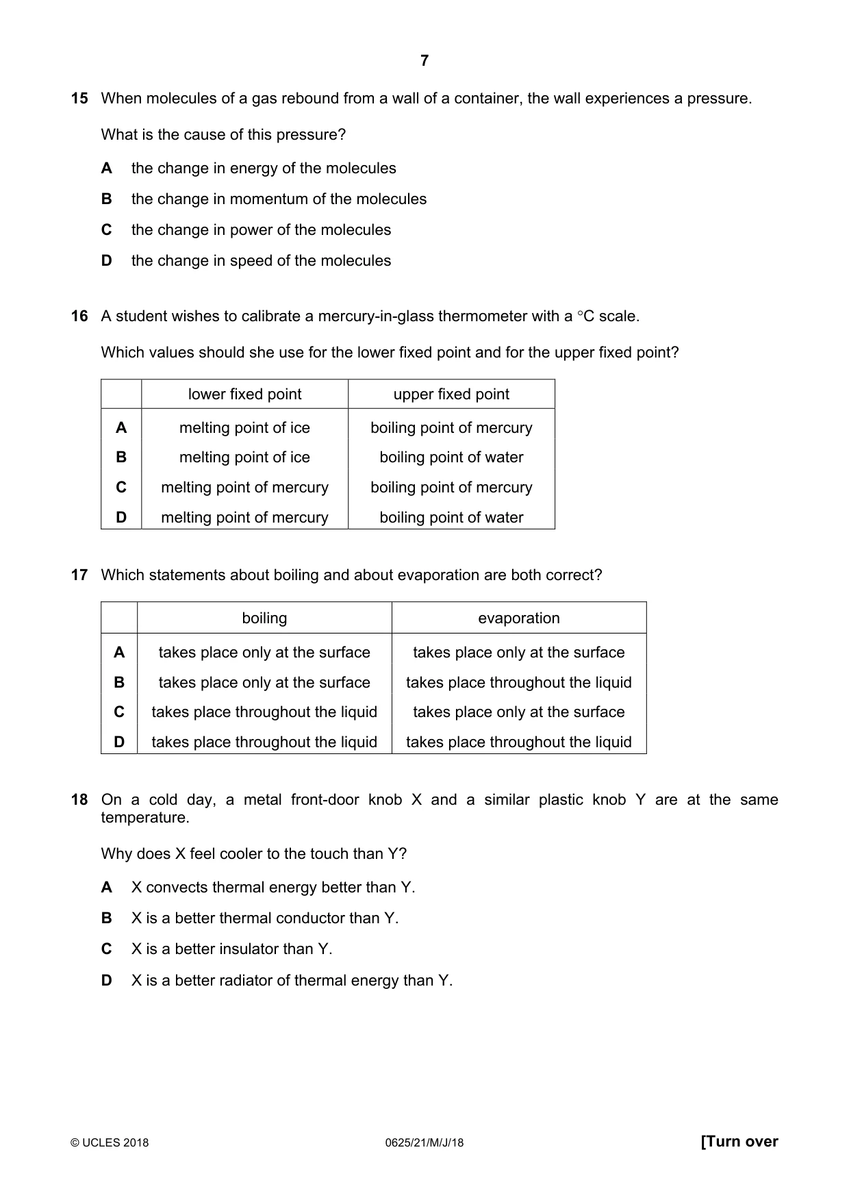 Cambridge IGCSE Physics 0625 2018 May/June Paper 2 · Variant 1 question paper, page 7 of 16