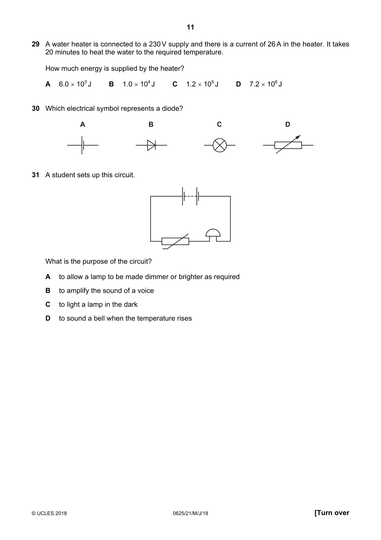Cambridge IGCSE Physics 0625 2018 May/June Paper 2 · Variant 1 question paper, page 11 of 16