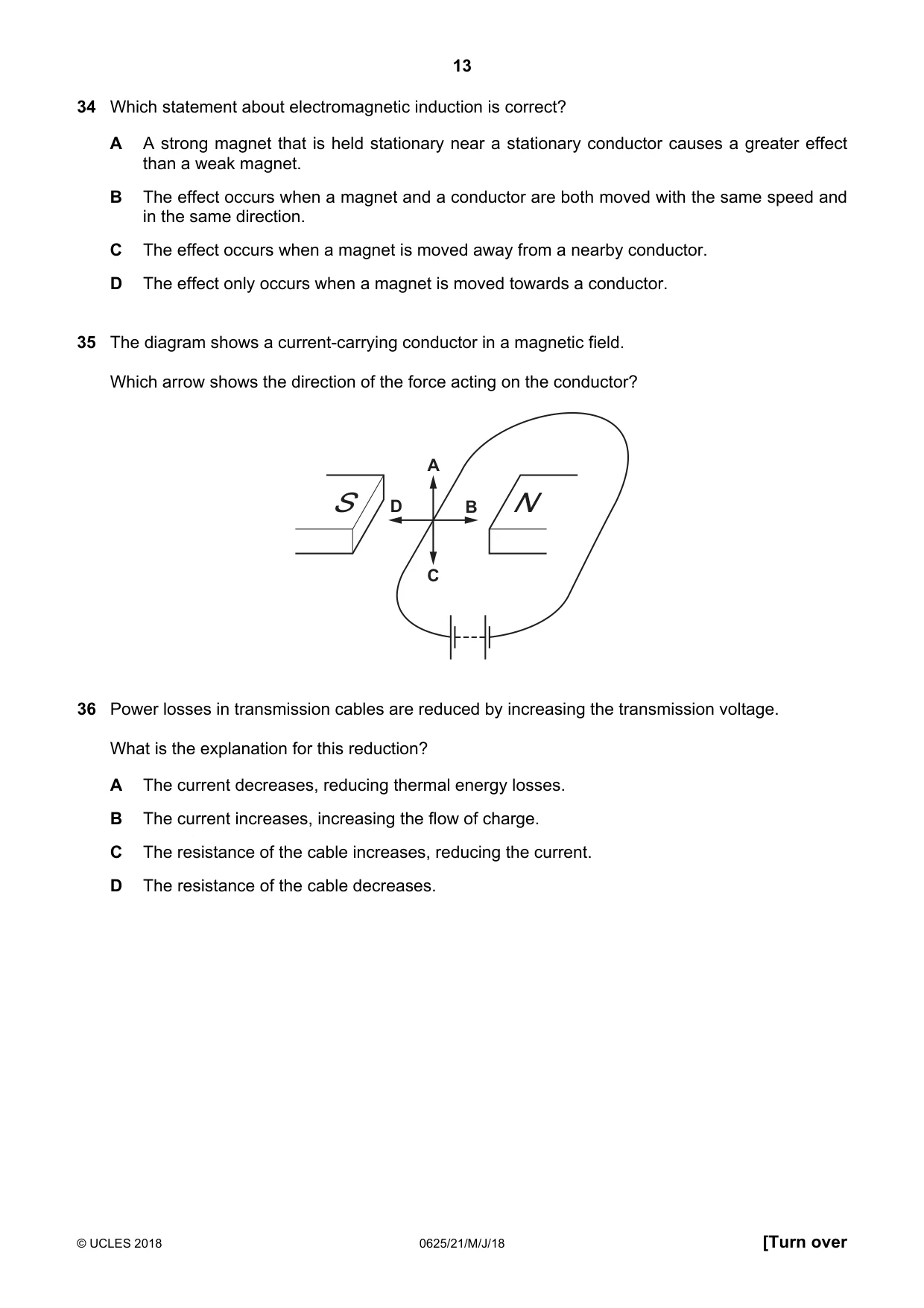 Cambridge IGCSE Physics 0625 2018 May/June Paper 2 · Variant 1 question paper, page 13 of 16