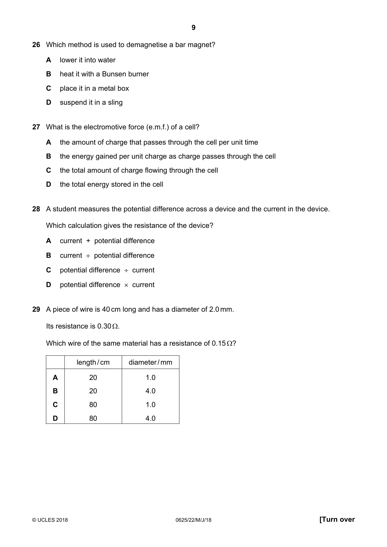 Cambridge IGCSE Physics 0625 2018 May/June Paper 2 · Variant 2 question paper, page 9 of 16