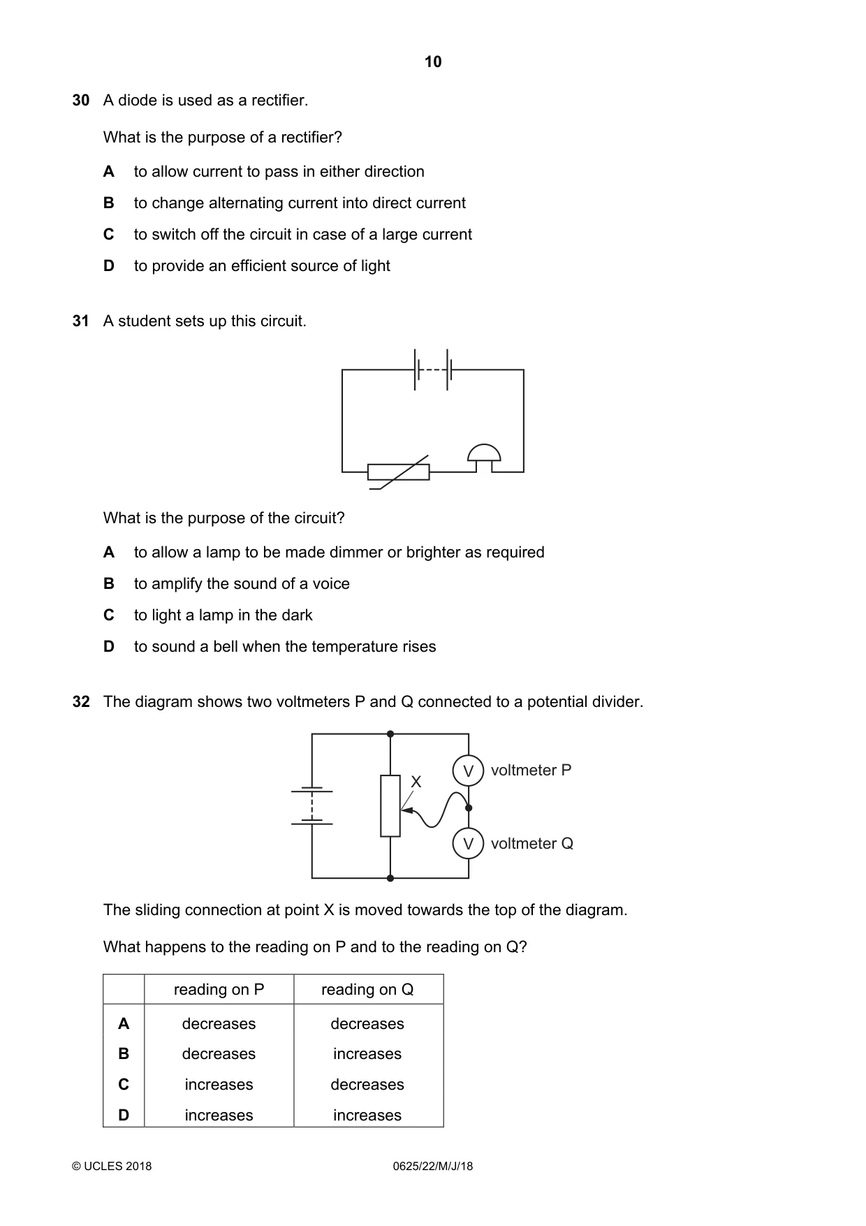 Cambridge IGCSE Physics 0625 2018 May/June Paper 2 · Variant 2 question paper, page 10 of 16