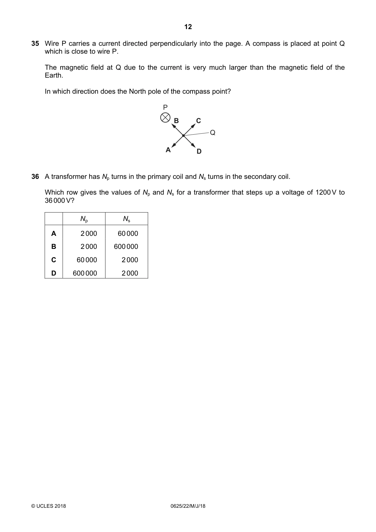 Cambridge IGCSE Physics 0625 2018 May/June Paper 2 · Variant 2 question paper, page 12 of 16