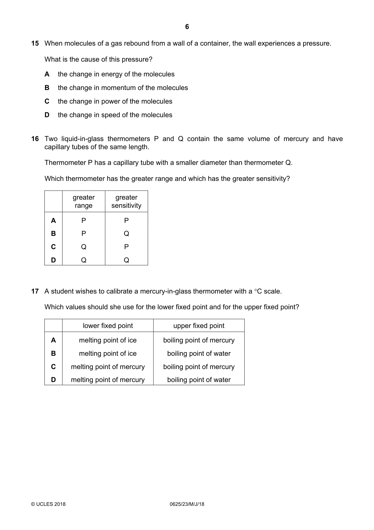 Cambridge IGCSE Physics 0625 2018 May/June Paper 2 · Variant 3 question paper, page 6 of 16
