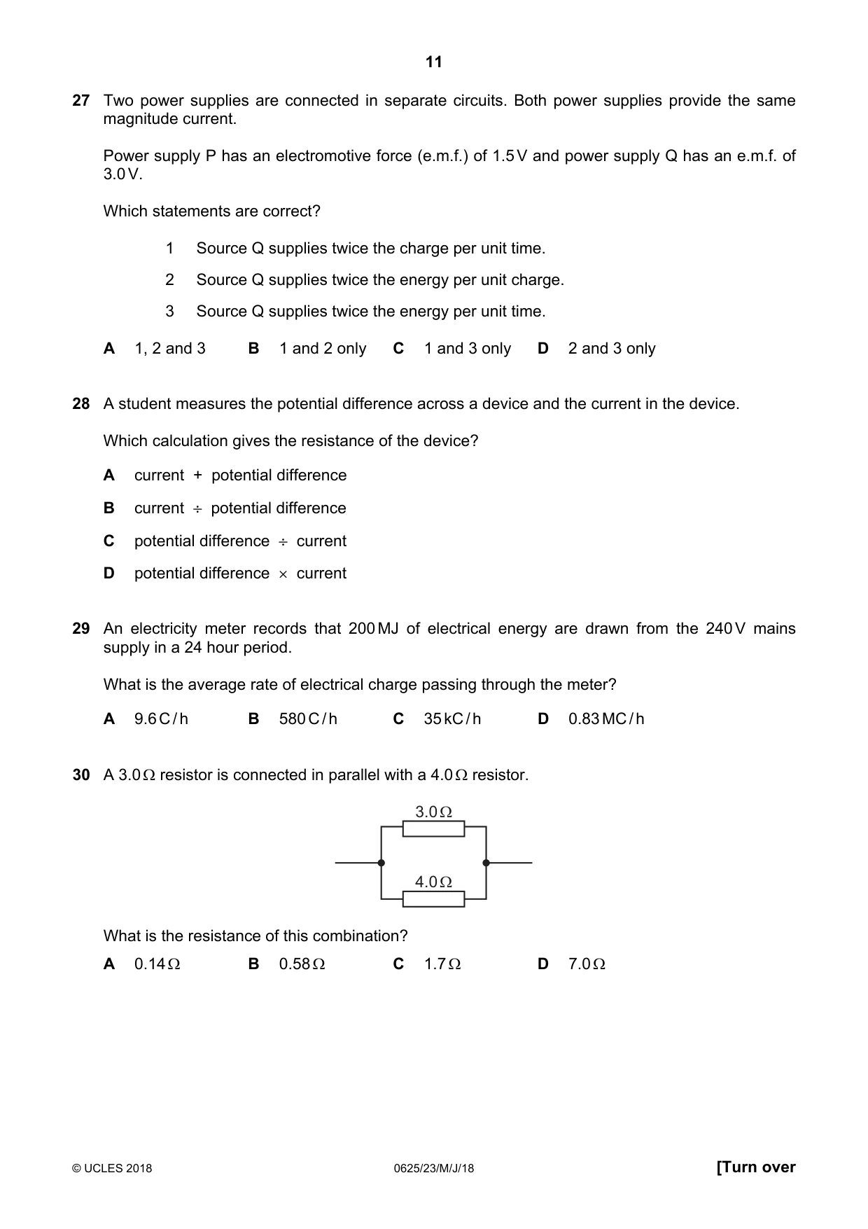 Cambridge IGCSE Physics 0625 2018 May/June Paper 2 · Variant 3 question paper, page 11 of 16