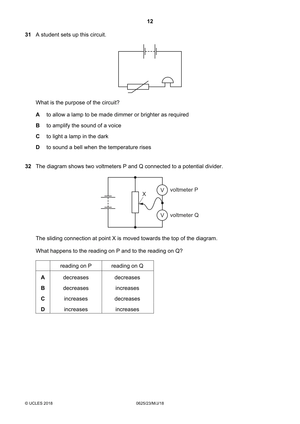 Cambridge IGCSE Physics 0625 2018 May/June Paper 2 · Variant 3 question paper, page 12 of 16