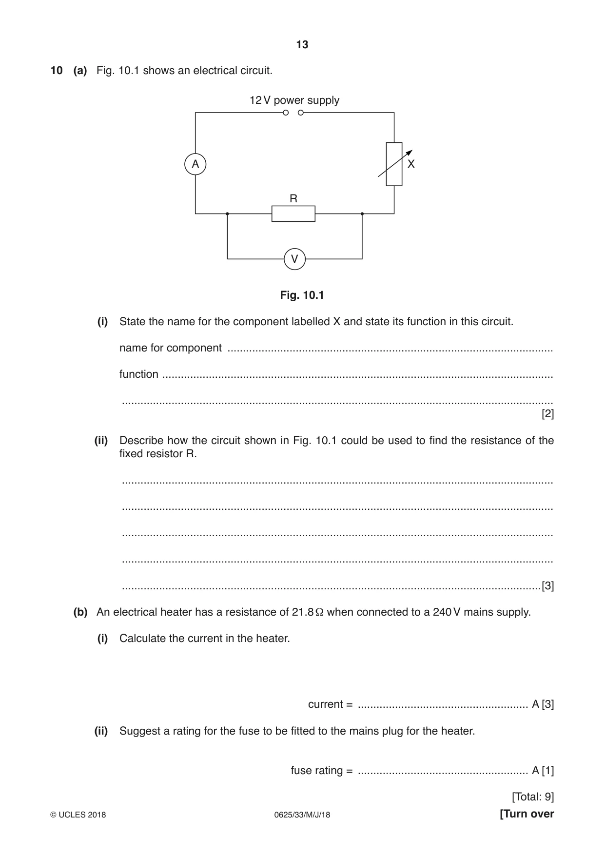 Cambridge IGCSE Physics 0625 2018 May/June Paper 3 · Variant 3 question paper, page 13 of 16