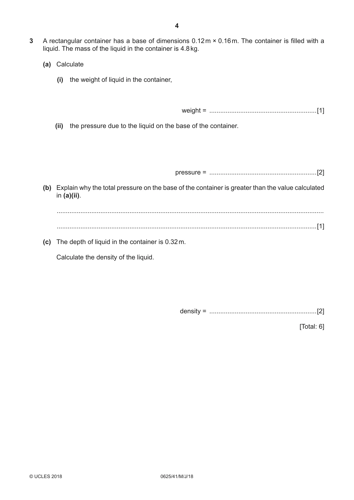 Cambridge IGCSE Physics 0625 2018 May/June Paper 4 · Variant 1 question paper, page 4 of 16