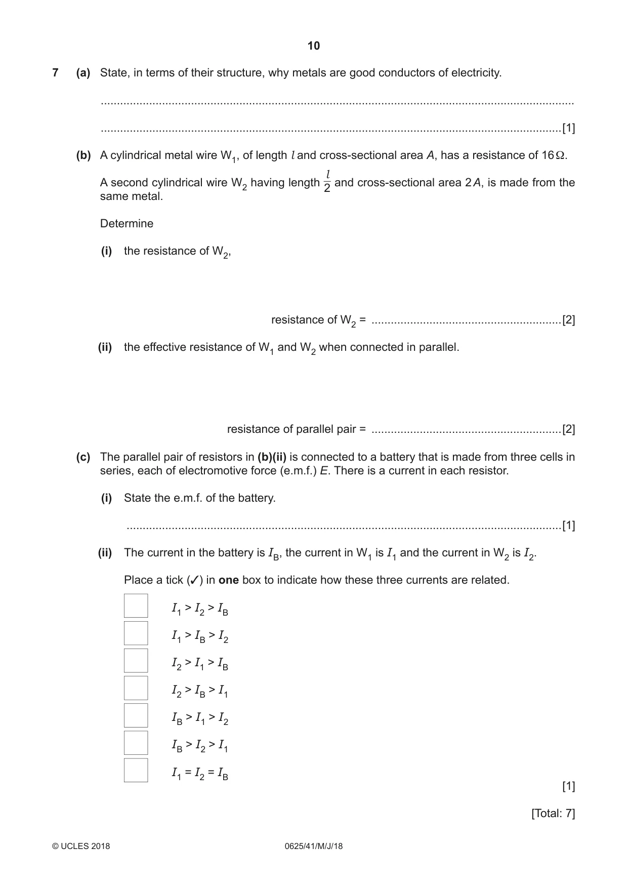 Cambridge IGCSE Physics 0625 2018 May/June Paper 4 · Variant 1 question paper, page 10 of 16
