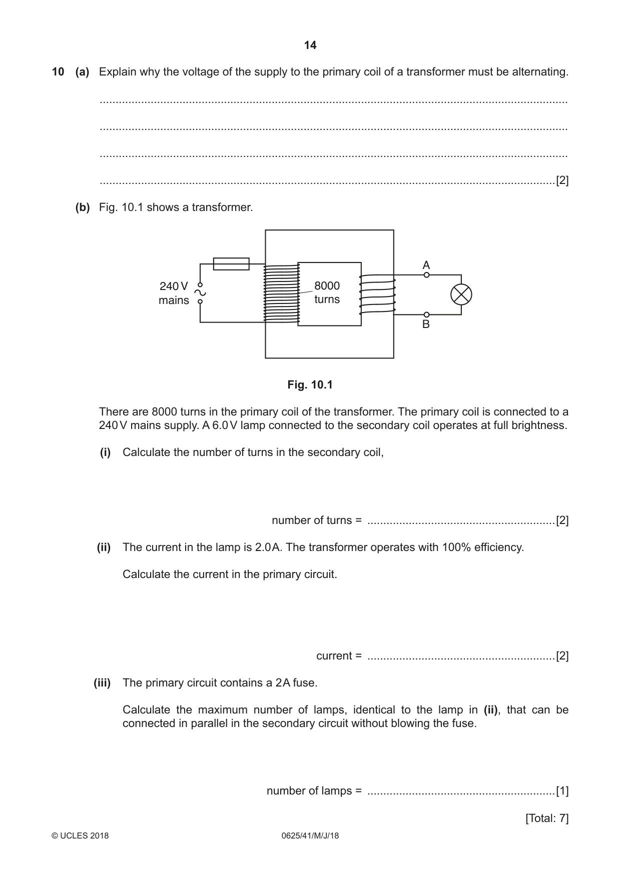 Cambridge IGCSE Physics 0625 2018 May/June Paper 4 · Variant 1 question paper, page 14 of 16