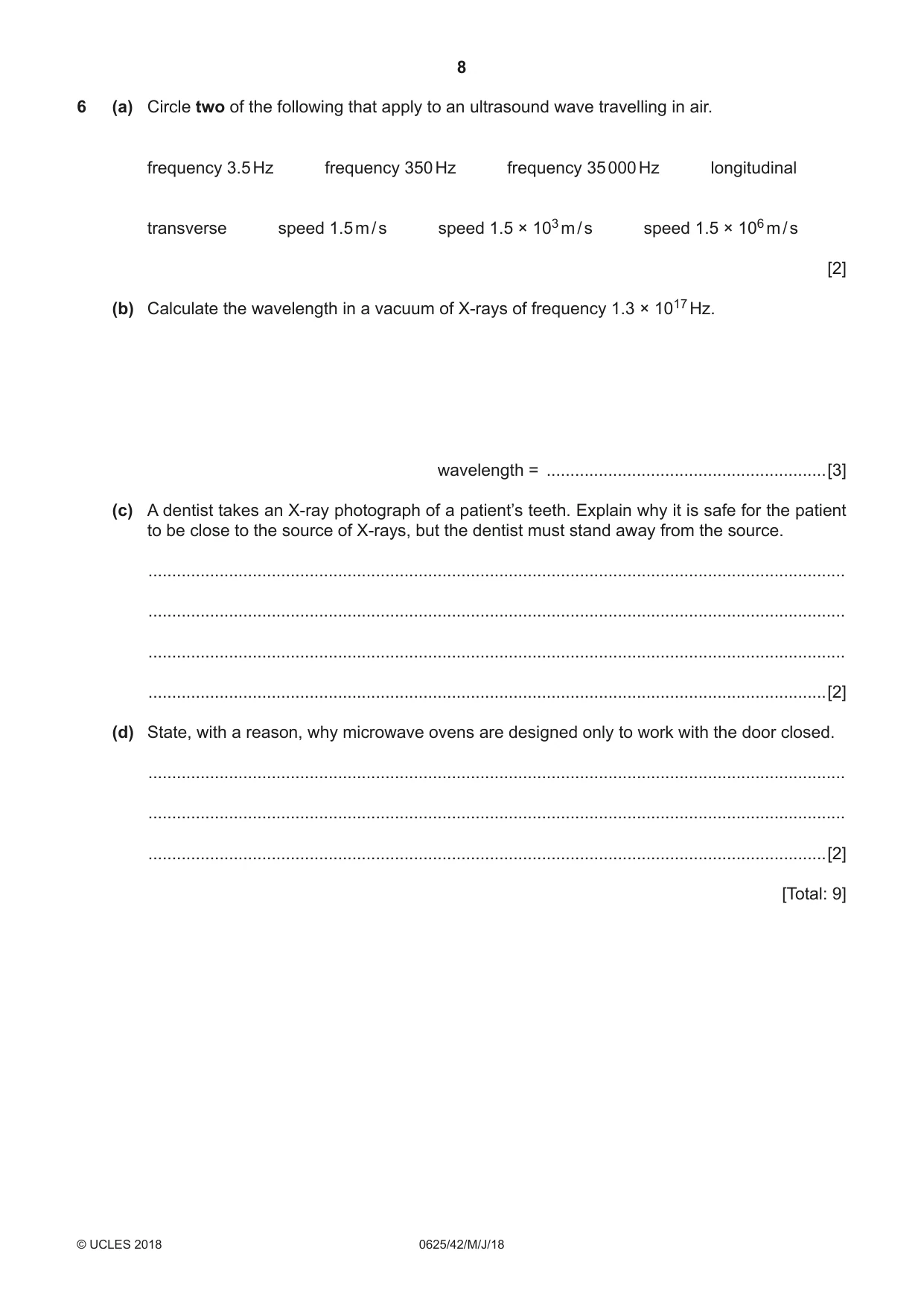 Cambridge IGCSE Physics 0625 2018 May/June Paper 4 · Variant 2 question paper, page 8 of 20