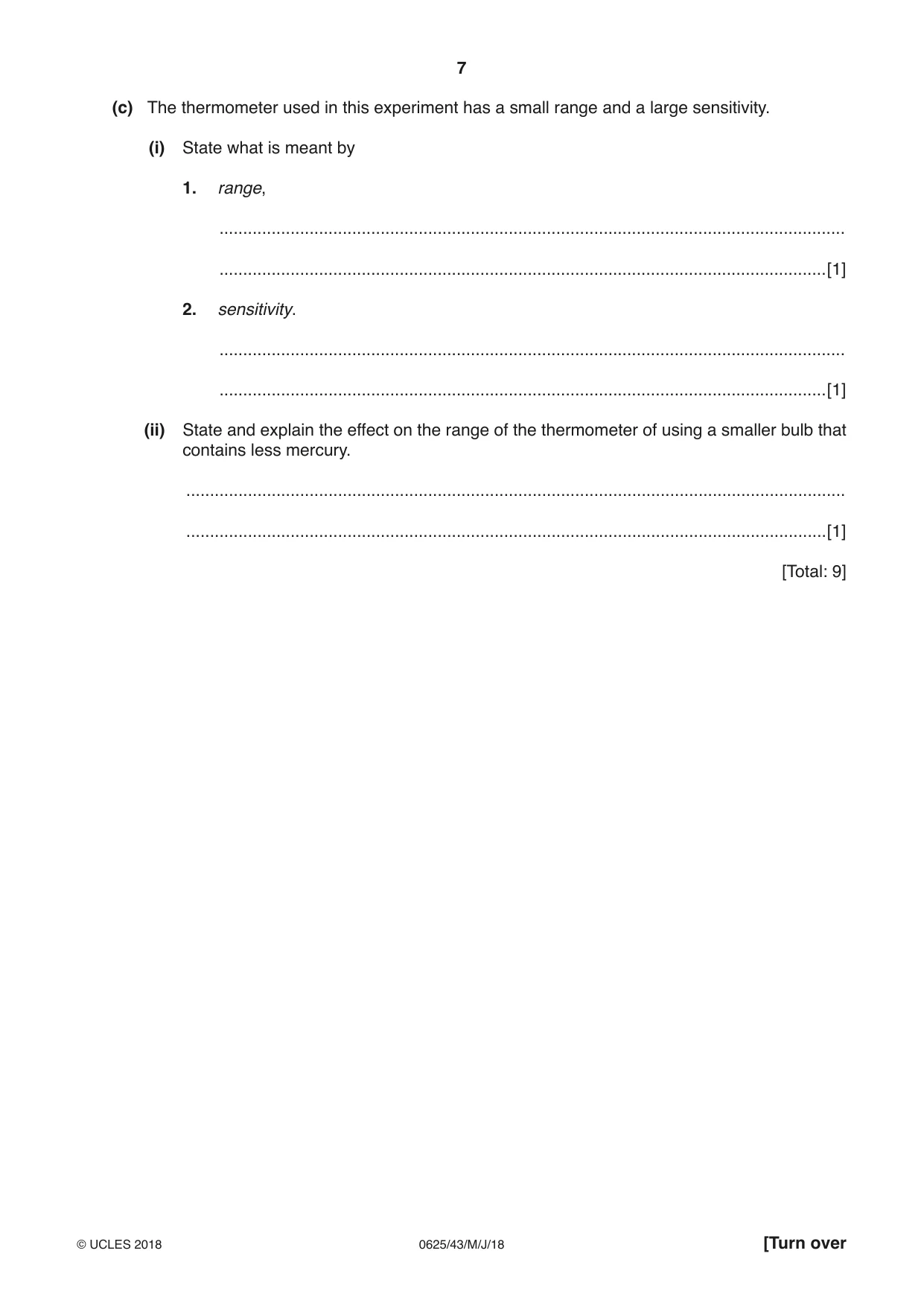 Cambridge IGCSE Physics 0625 2018 May/June Paper 4 · Variant 3 question paper, page 7 of 16