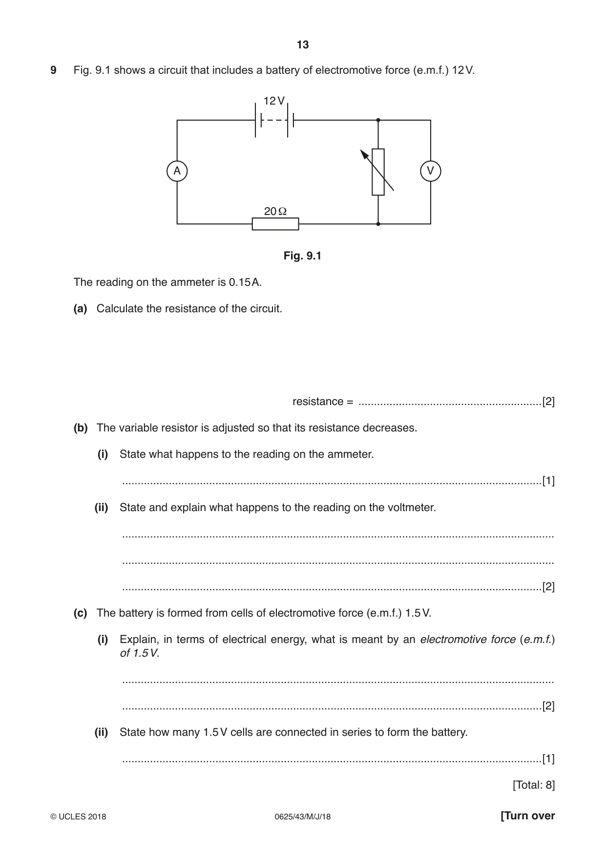 Cambridge IGCSE Physics 0625 2018 May/June Paper 4 · Variant 3 question paper, page 13 of 16