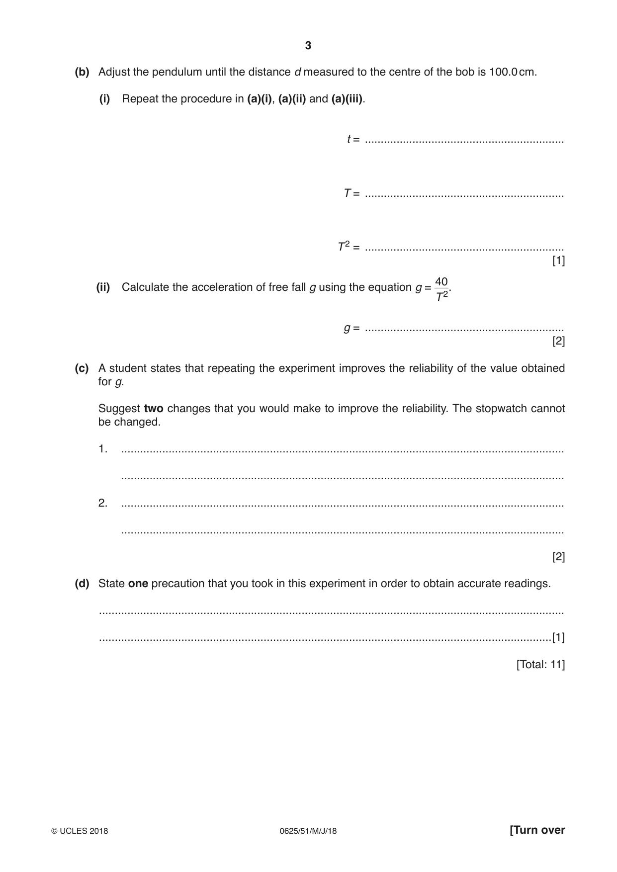 Cambridge IGCSE Physics 0625 2018 May/June Paper 5 · Variant 1 question paper, page 3 of 12